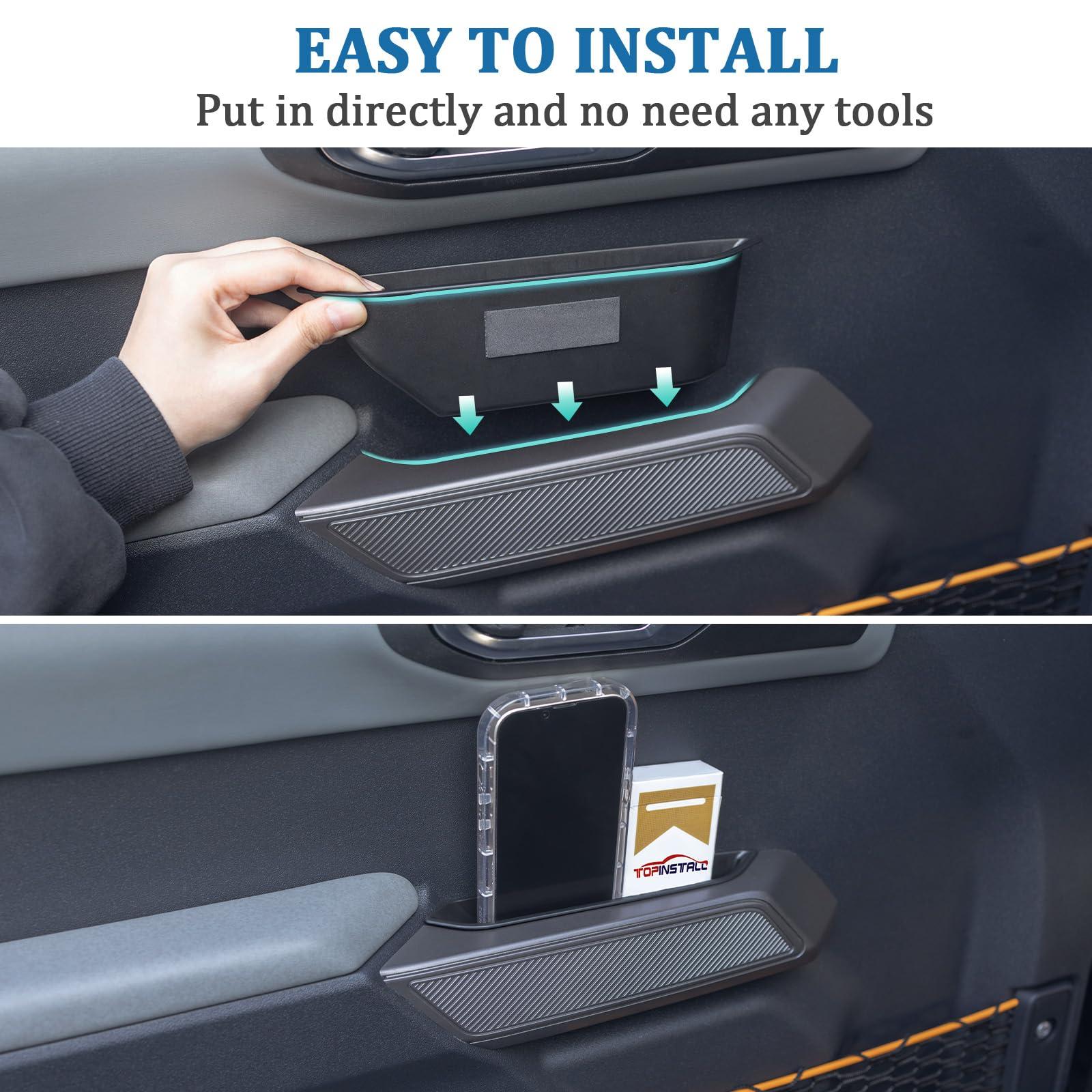 TOPINSTALL 4 Door Handle Storage Box Compatible with Ford Bronco 2021-2025 Accessories, Phone Holder Front and Rear Door Grab Handle Pocket Storage ABS Plastic-4PCS (Not for Sport Model) - Image 2