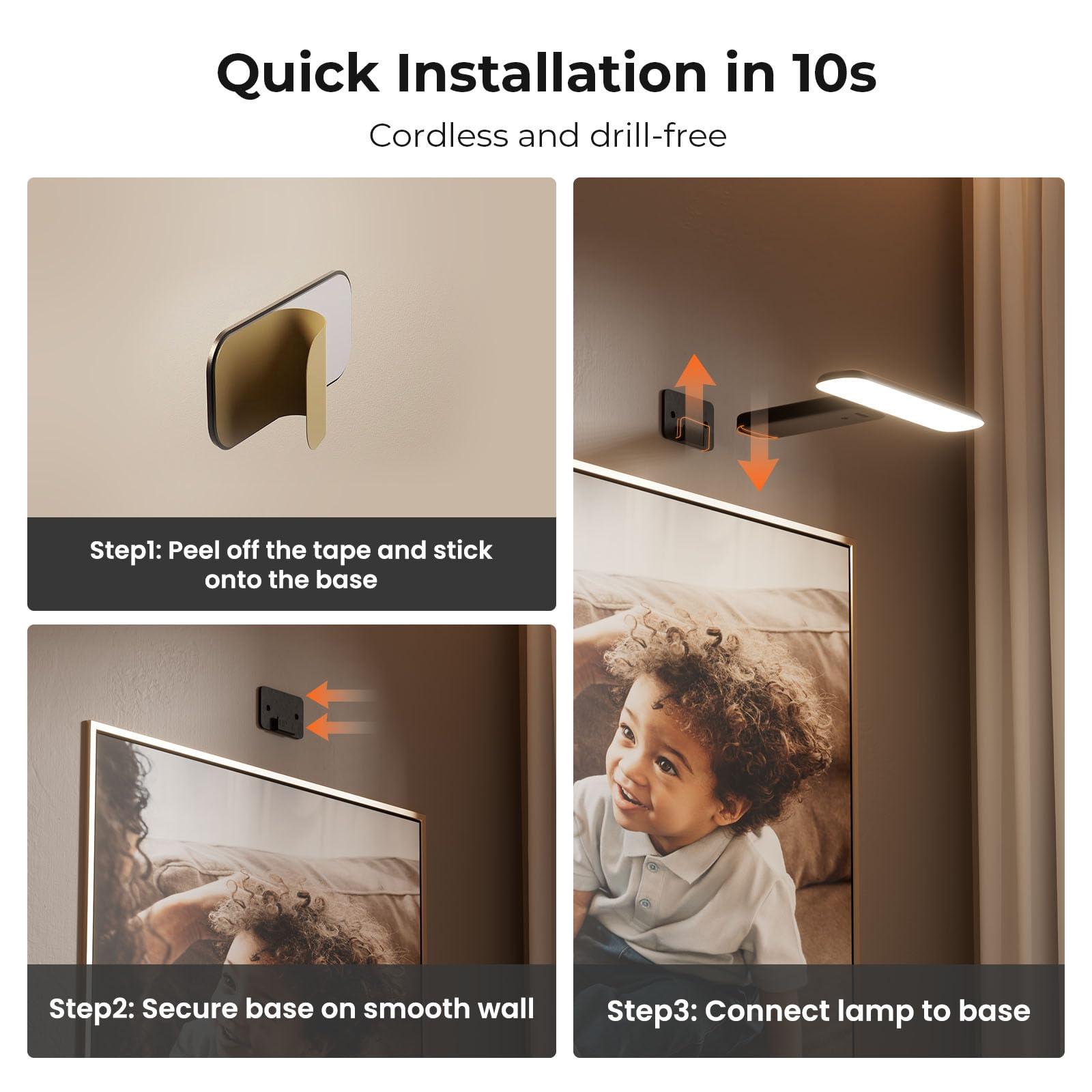 FULEN 2 Pack Picture Lights for Wall,Battery Operated Wall Sconce Rechargeable,LED Wall Light Cordless with Remote,3 Color Temperature, Art Lights for Painting,Frame,Gallery,Dartboard Lights,Black - Image 5