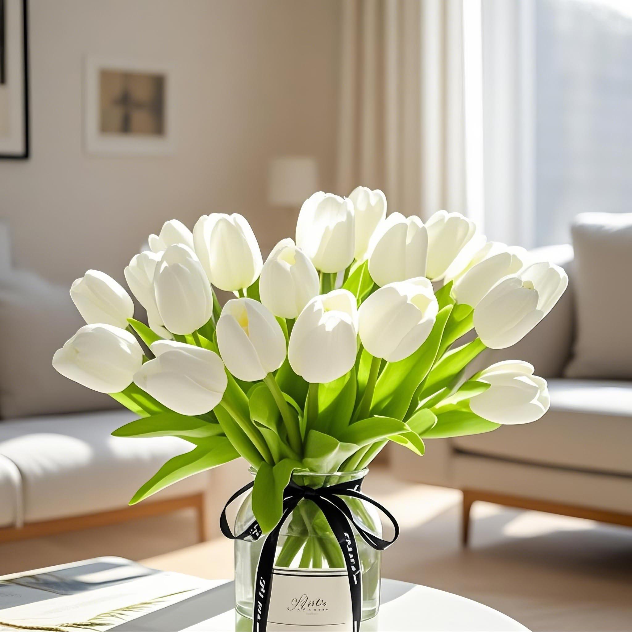 Nature’s Mimic 20pcs White tulips artificial flowers Faux Flowers Fake tulips Flowers Mother's Day Easter Valentine’S Day Gifts in Home Kitchen Wedding Dining Table Decorations - Image 2
