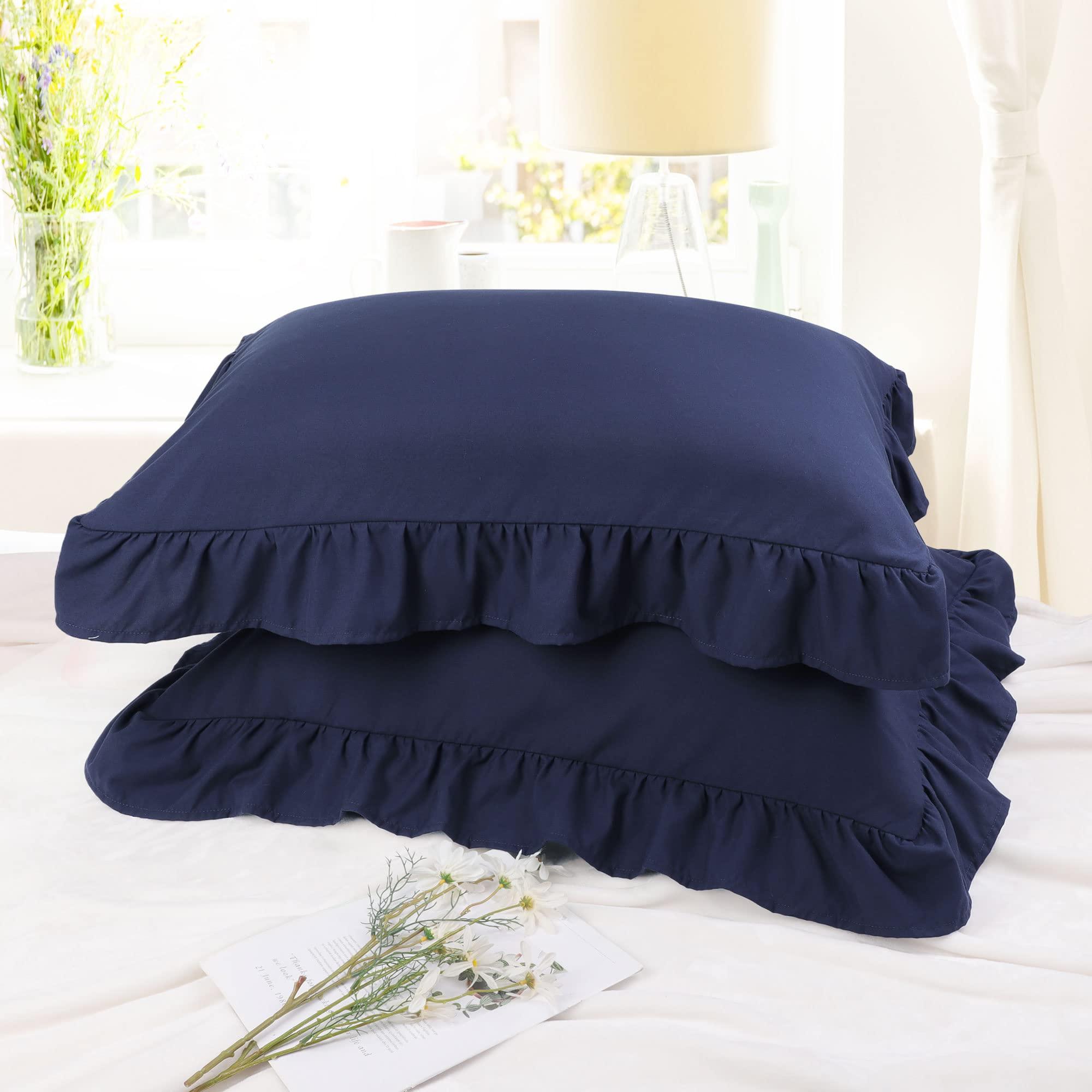 PiccoCasa Ruffled Pillow Shams Set of 2, Soft Breathable Pillow Covers with Envelope Closure, 100% Brushed Microfiber Pillow Case Standard Navy Blue - Image 8