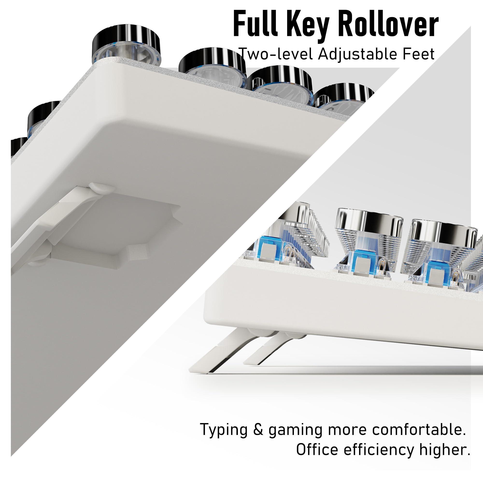 SEUNKWANG EWEADN TK100 Typewriter Style Wired Mechanical Keyboard, 104 Keys Aesthetic Typewriter Keyboard with White Backlit, Anti-Ghosting, Blue Switch Wired Cute Keyboards-White - Image 6