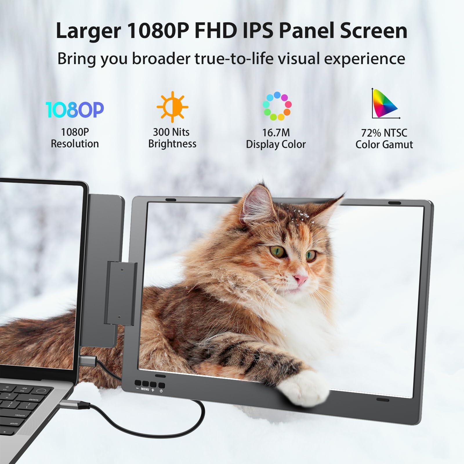 KYY Laptop Screen Extender, 14'' FHD 1080P USB-C Portable Monitor, IPS Computer Monitor, Dual Monitor for Triple Screen, for 12"-16" Laptop (Mac, Wins, Android) - Image 3