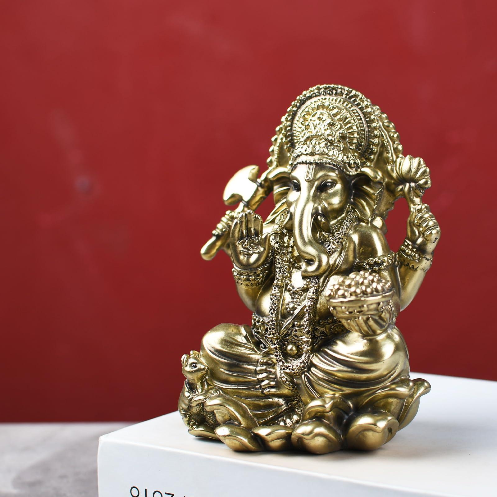 Ganesha Statue Hindu God Resin Figurine - Hand Painted Indian Elephant Deity Sculpture for Home Altar, Office Desk Decor - 6" Ganesh Idol for Diwali Gifts Meditation Yoga Room Altar Decoration - Image 6