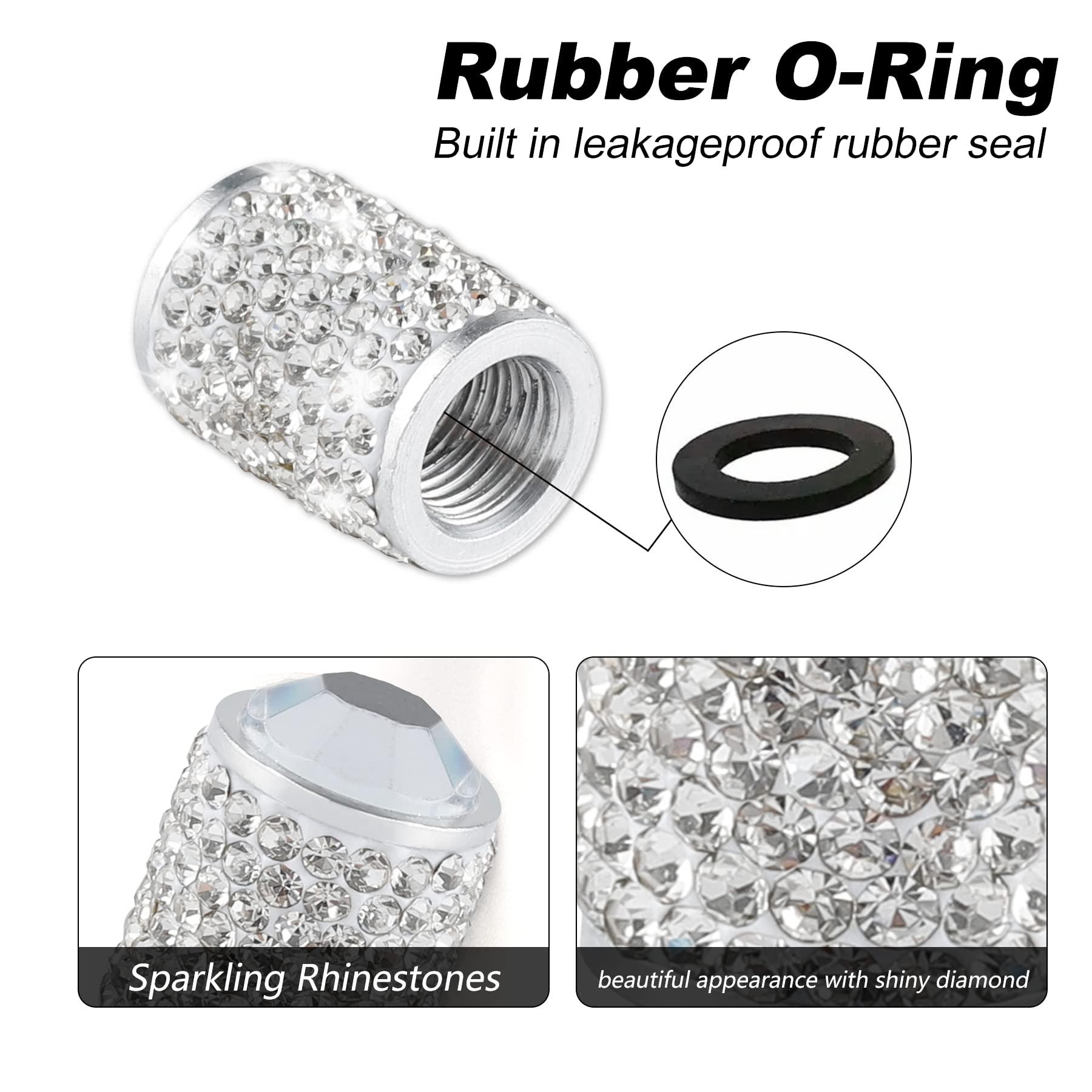 alpmosn Car Wheel Tire Valve Caps, 4 PCS Bling Tire Valve Caps, Crystal Tire Caps Shinny Rhinestone for Women, Universal Car Dustproof Tire Valve Caps for Cars, Trucks, SUV and Motorcycles (White) - Image 3