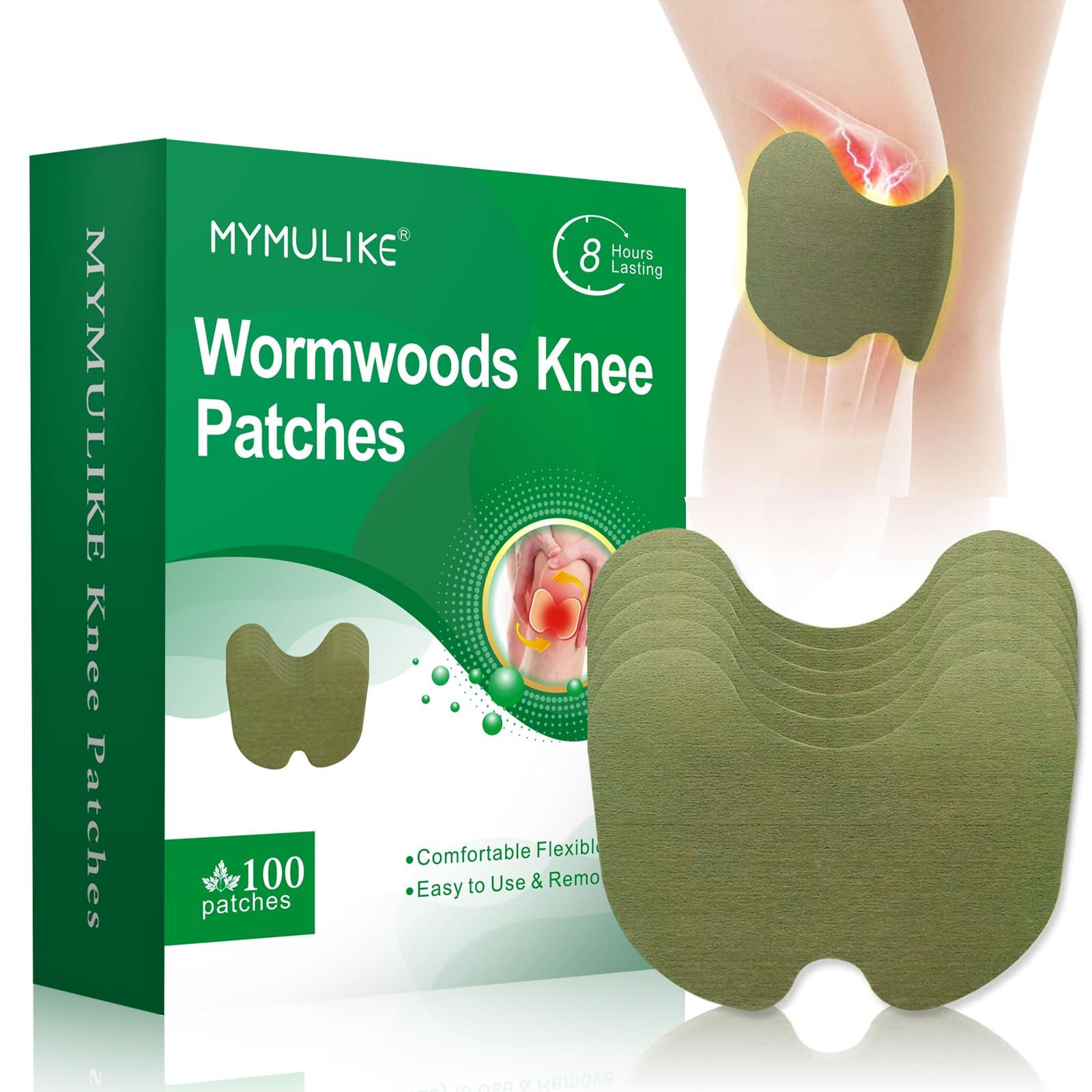 MYMULIKE Knee Patches, 100 Count Warming Natural Herbal Plaster Knee Patches, Wormwood Extract Sticker 8 Hours Lasting Reduction Joint Discomfort for Knee, Back, Neck, Shoulder