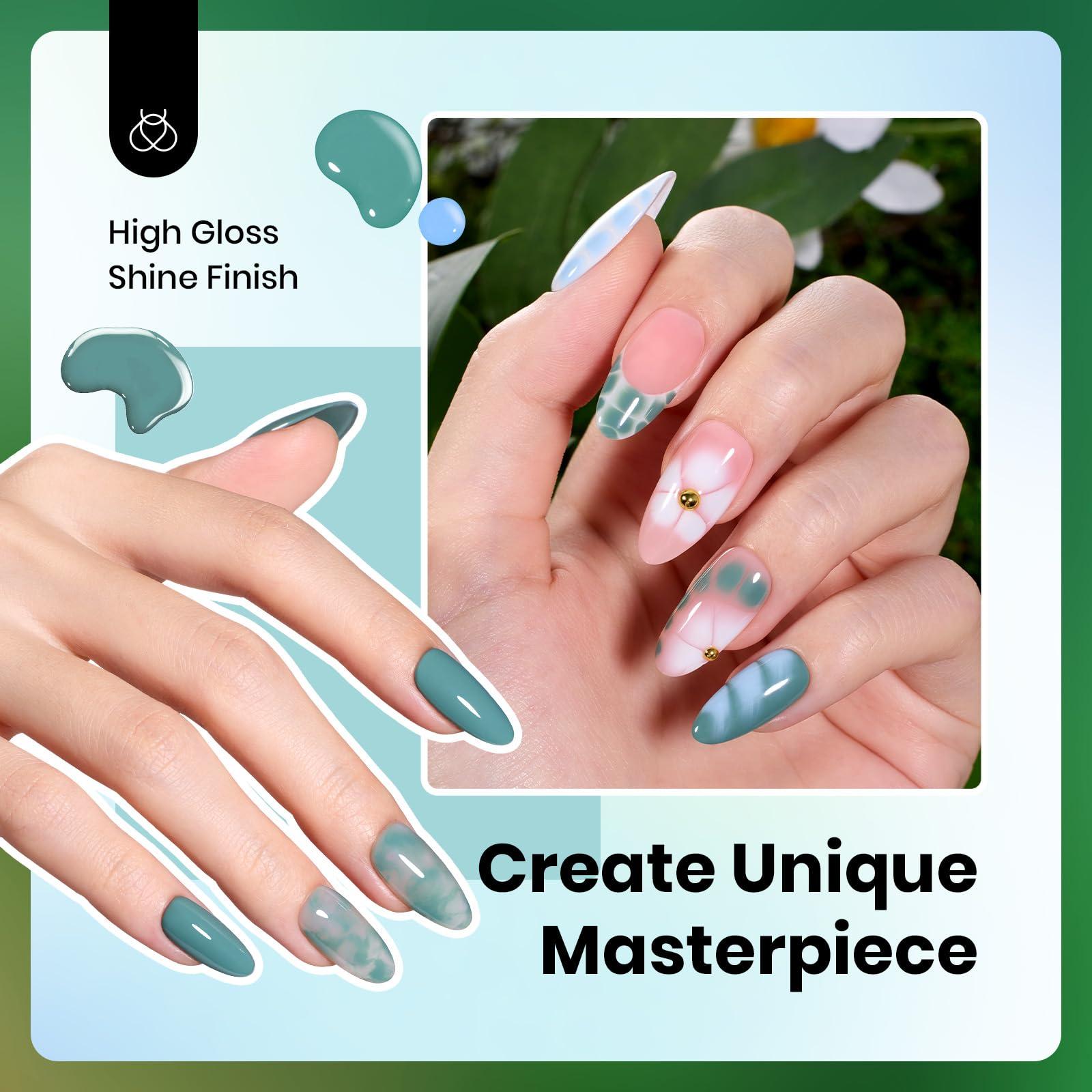 Beetles Spring Gel Nail Polish Set, 6 Colors 15ML Green Gel Nail Polish Kit Misty Gray Dark Green Baby Blue Full Size Nail Gel Polish Soak Off UV Lamp DIY Manicure Gel Gifts for Women - Image 4