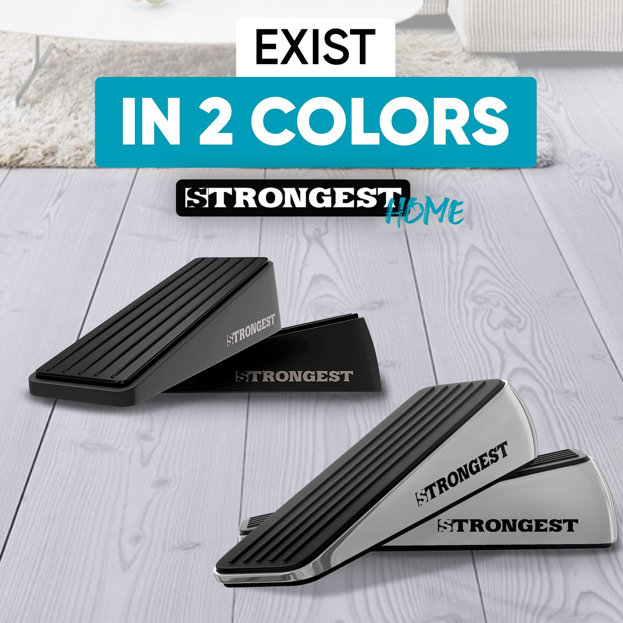 Strongest Home Heavy Duty Door Stopper Wedge (2 Chrome PCs) | Non-Slip Rubber and Metal Door Stop for Heavy Doors| Work on Wood, Tile, Carpet + 2 White Wall Protectors - Image 6