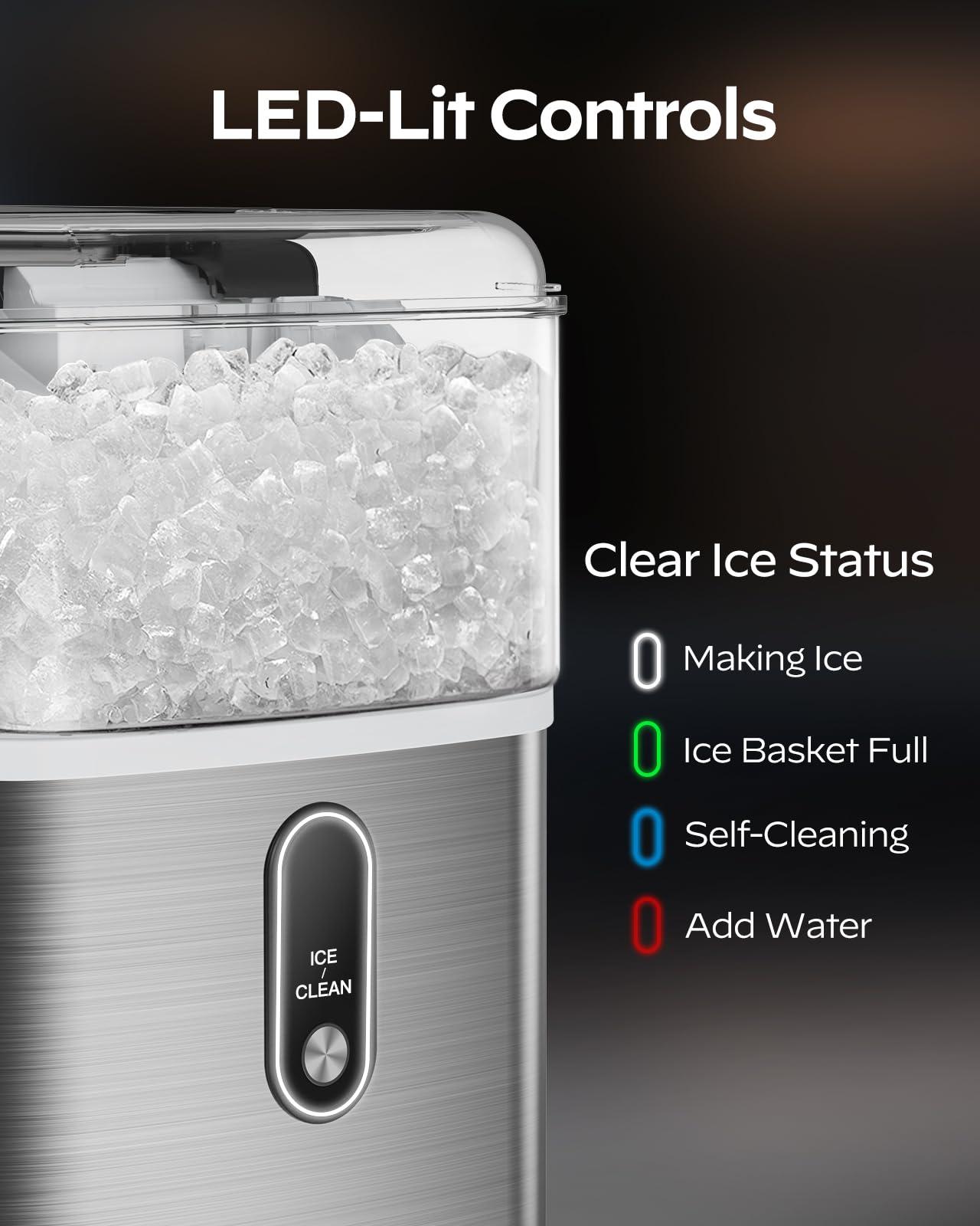 Nugget Ice Maker Countertop, HOMEZAY Pebble Ice Maker with Soft Chewable Pellet Ice, 33 lbs per Day, Compact Ice Machine with Self-Cleaning & LED Indicator for Home, Kitchen, Camping, RV, Office - Image 5