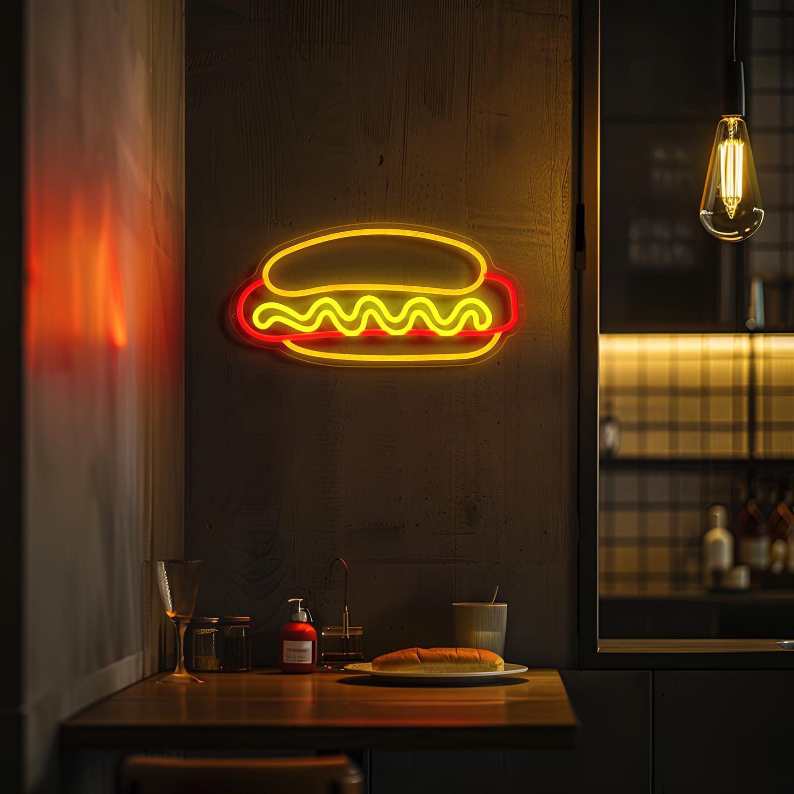 Hot Dogs Neon Sign for Wall Decor, Business LED Neon Light, Fast food Neon Light, hotdog Signs for Restaurant, Kitchen, Party, Hot Dog Lovers Food Decor, USB Powered, Size 12.5 * 11.4in - Image 5
