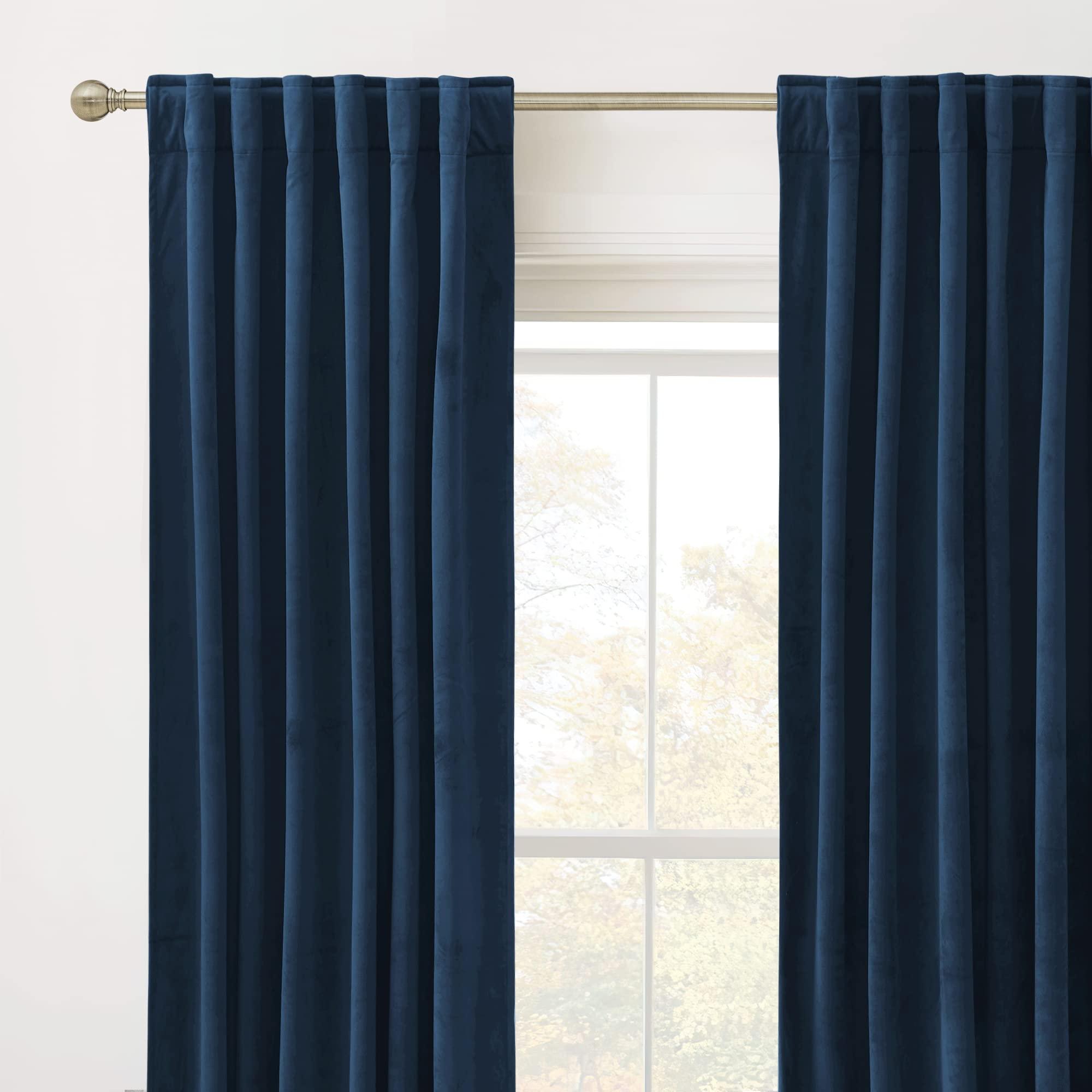 RYB HOME Blue Velvet Curtains 84 inches - Blackout Curtains for Living Room, Thermal Insulated Noise Reducing Panels Soft Luxury Window Decor for Kids Bedroom, Navy Blue, W52 x L84 inches, 2 Panels - Image 3