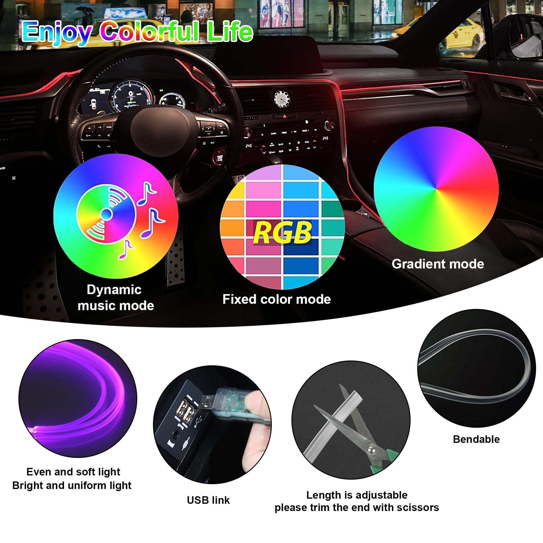 LivTee Smart LED Car Lights Interior with USB Port, LED Strip Fiber Optic Ambient Lighting Car, Wireless App Control, Sync to Music, Car Decorations Interior Accessories Gifts for Women Men, 6 in 1 - Image 3