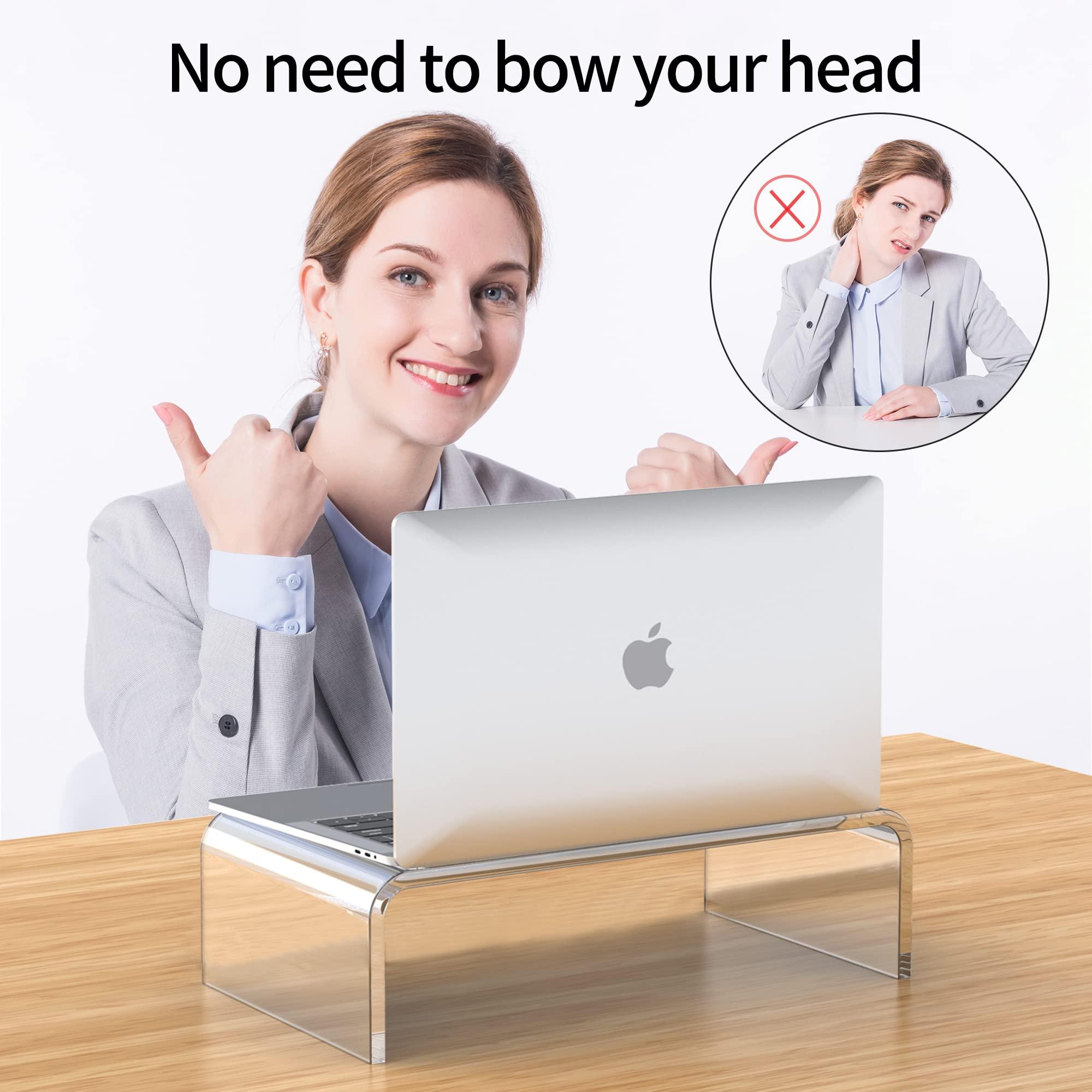 Beimu Acrylic Monitor Stand Riser Clear Laptop Stand for Desk Acrylic Monitor Riser for Desk Accessories Aesthetic Laptop Riser Clear Computer Stand White Office Supplies for Women Essentials - Image 4