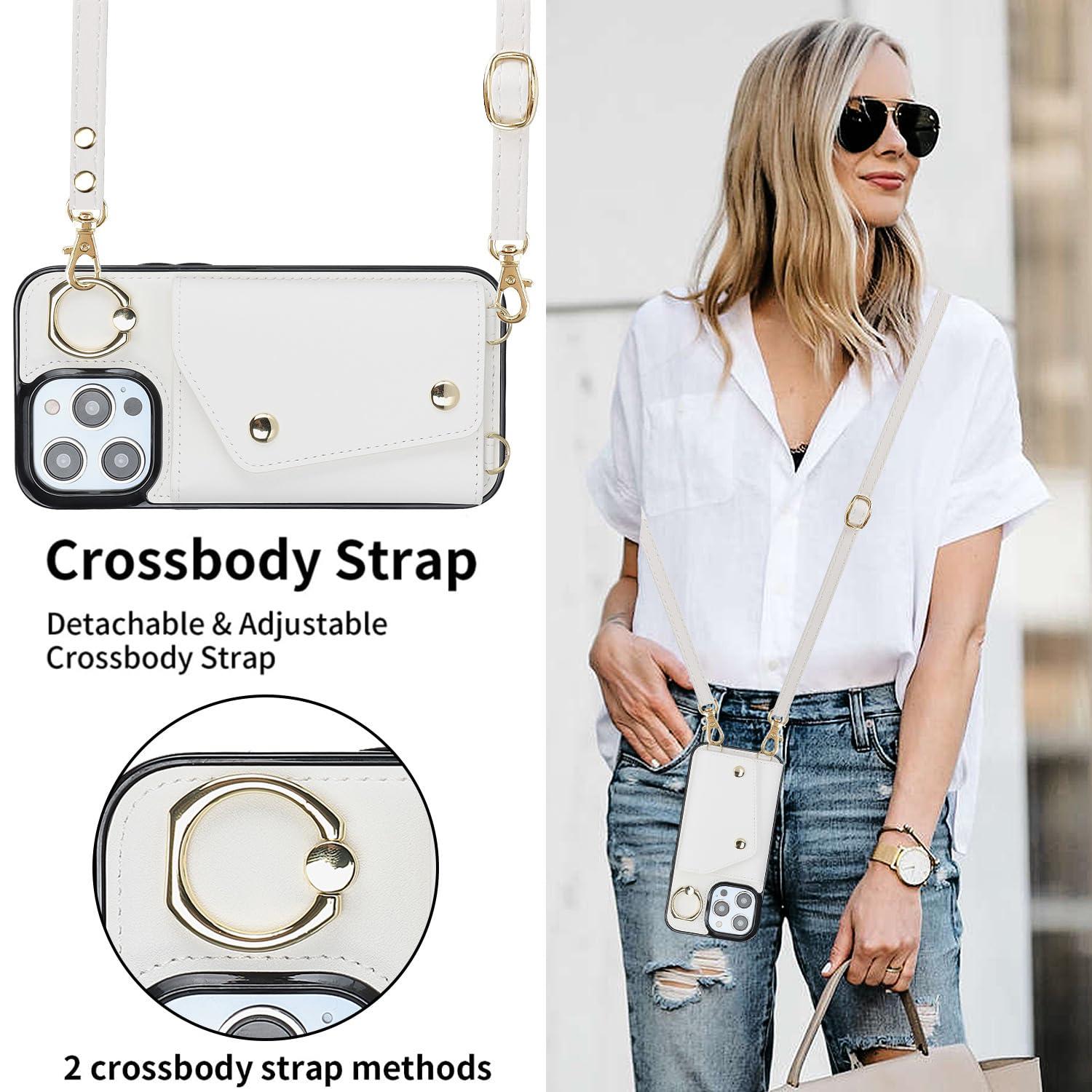 LUVI Compatible with iPhone 16 Pro Wallet Case with Card Holder Crossbody Neck Strap Lanyard Wrist Strap Purse for Women PU Leather Flip with Credit Card Kickstands Stand Cover White - Image 7