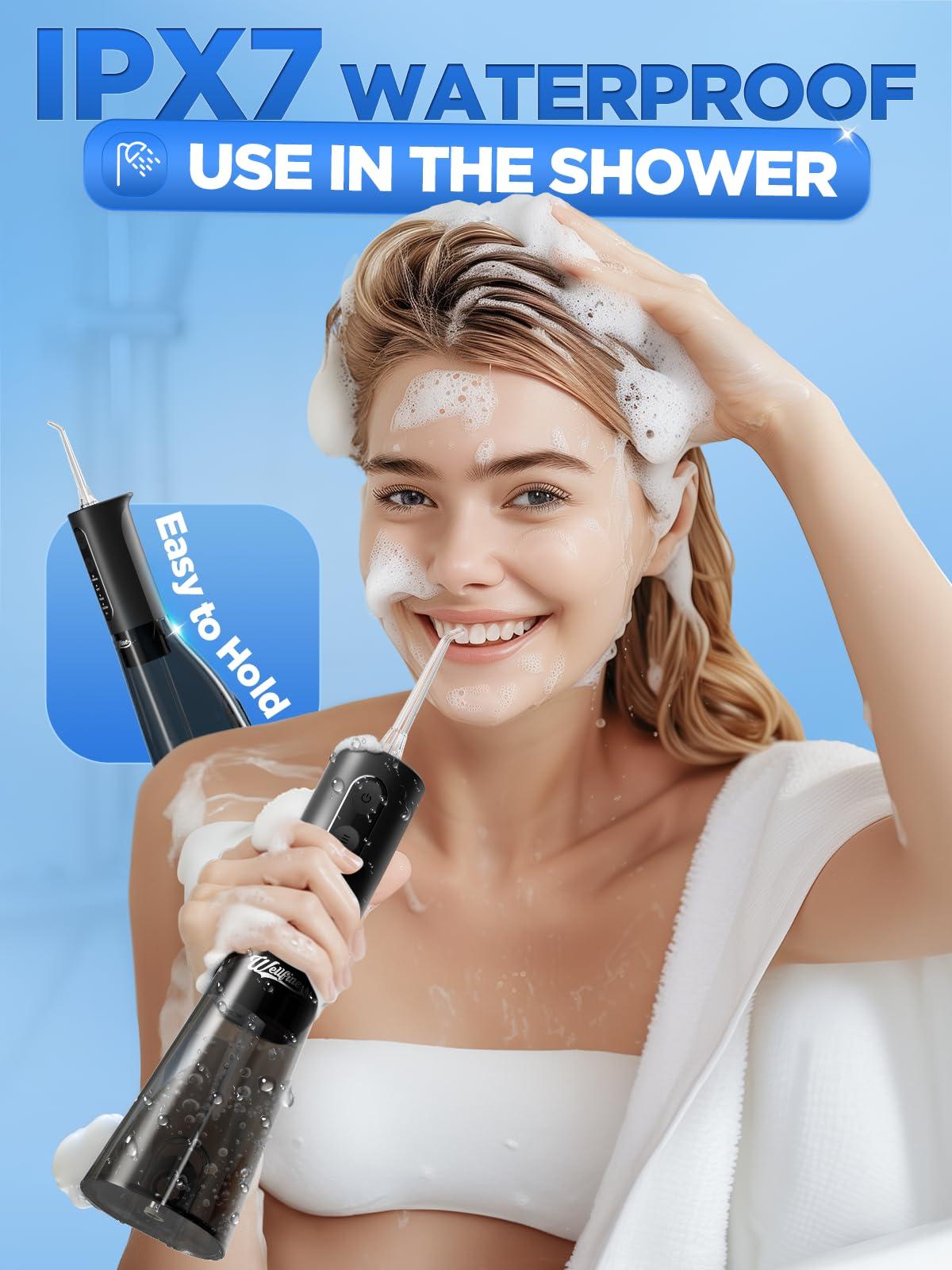 Water Dental Flosser Teeth Pick: WELLFINE Portable Cordless 4 Modes Flossers Pic 300ML Rechargeable Floss Pik Powerful IPX7 Waterproof Oral Irrigator for Cleaning Gum Care Braces for Home Travel - Image 5
