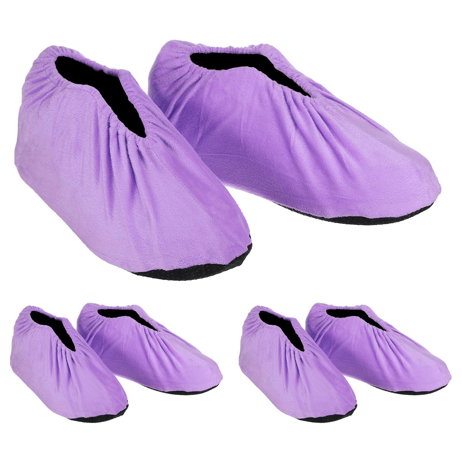 PATIKIL Shoe Covers, 3 Pairs Reusable Non Slip Shoe Protector Covers Washable Soft Shoe Cover for Household Office, Purple
