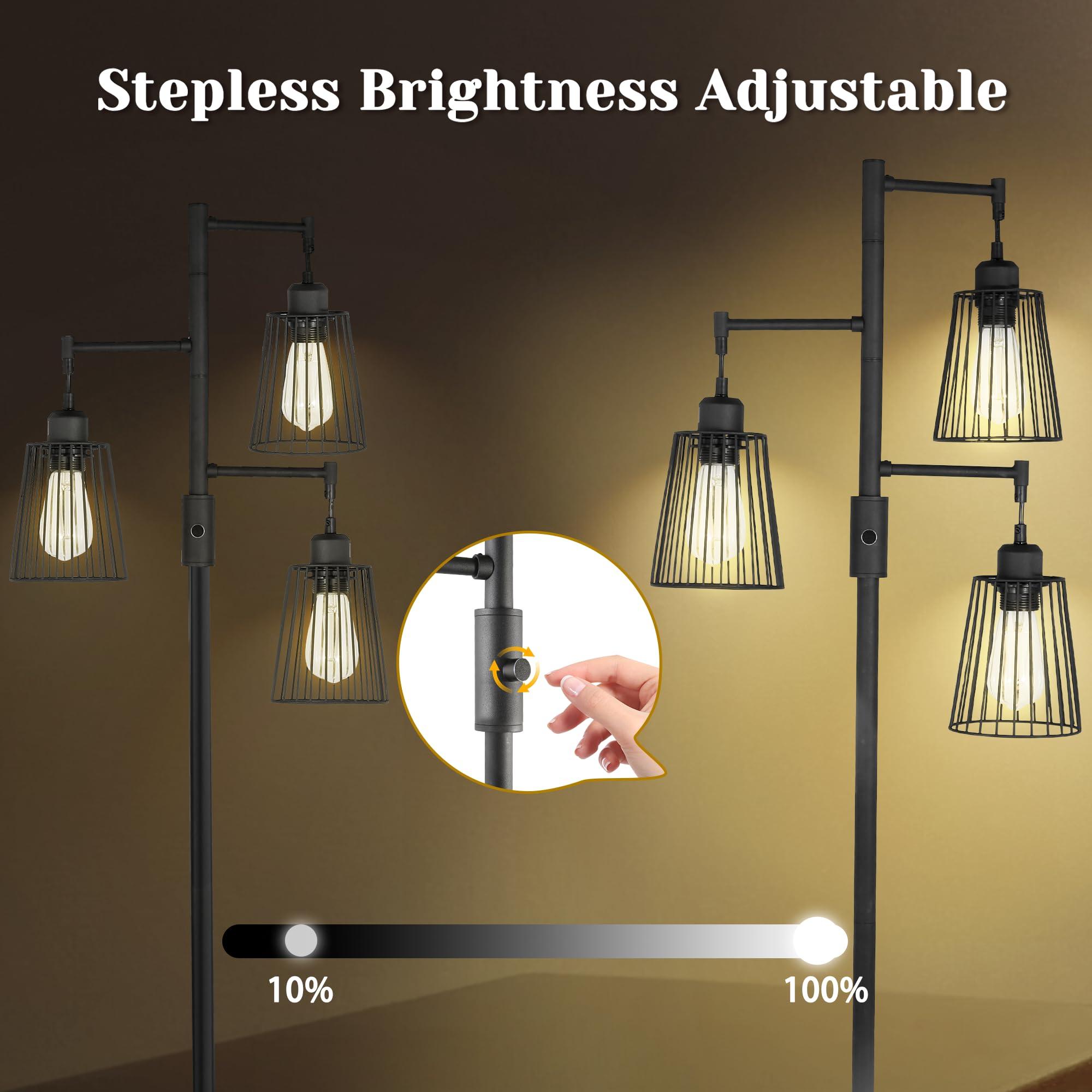 COFF Industrial Floor Lamp, 3 x 1200LM Edison LED Bulbs Included, Bright 3-Light Dimmable Floor Lamp, Farmhouse Tall Standing Lamp for Living Room, Bedroom Office Rustic Home Decor (Matte Black) - Image 5