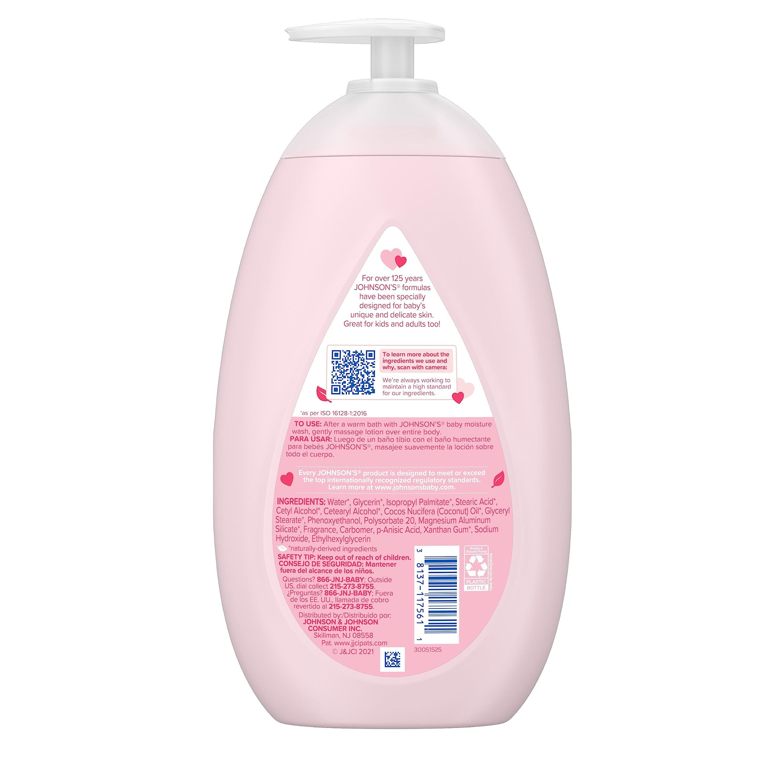 Johnson's Moisturizing Mild Pink Baby Lotion with Coconut Oil for Delicate Baby Skin, Paraben-, Phthalate- & Dye-Free, Hypoallergenic & Dermatologist-Tested, Baby Skin Care, 27.1 Fl. Oz - Image 9