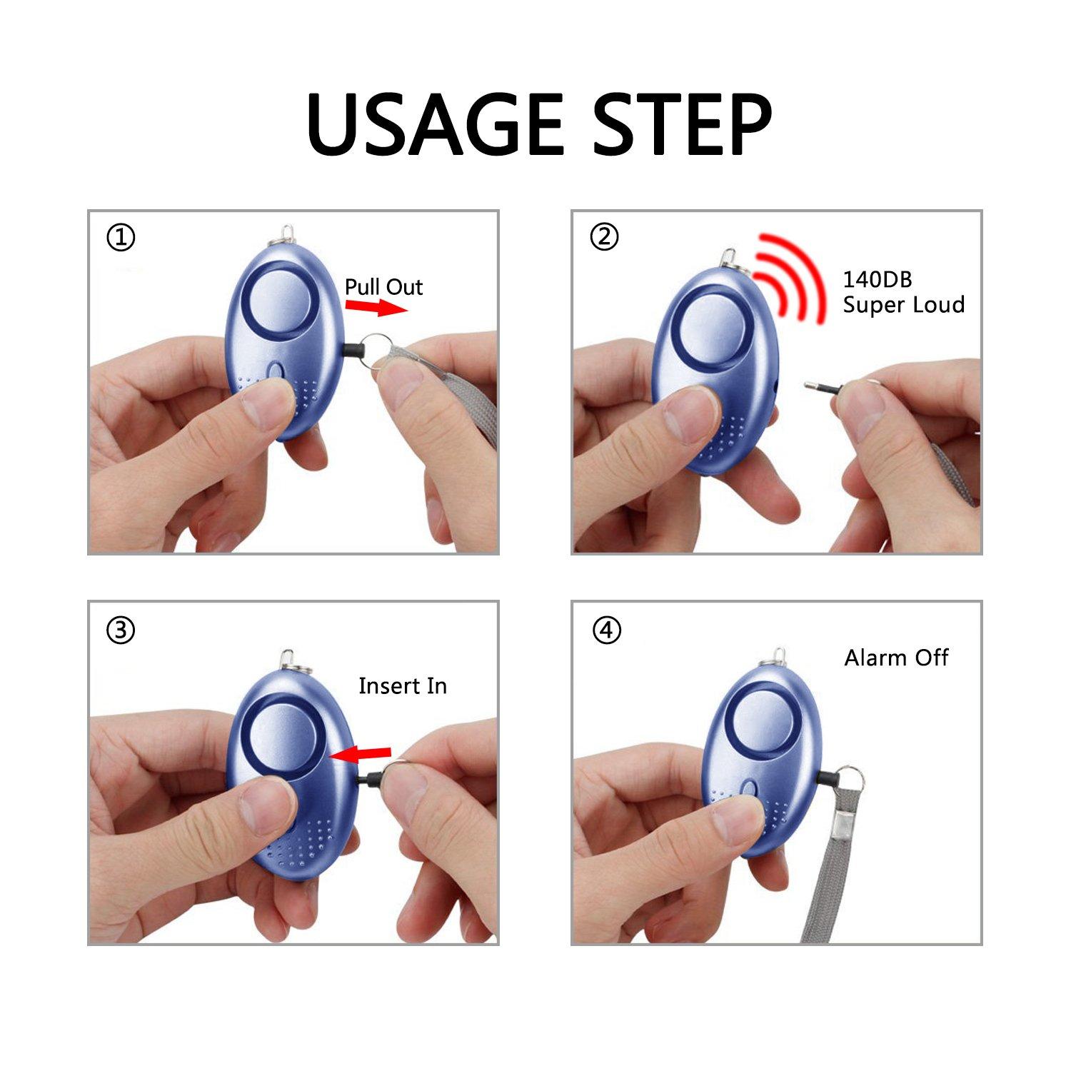 Personal Alarm for Women, 5 Pack 140DB Emergency Self-Defense Security Alarm Keychain with LED Light for Women Kids and Elders - Image 6