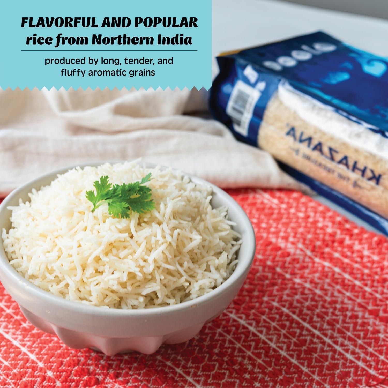 Authentic Premium Basmati Rice by Khazana in 10 lb Bag - Aromatic and Flavorful Indian Grain - Non-GMO, Gluten Free, Kosher, Cholesterol Free - Image 3