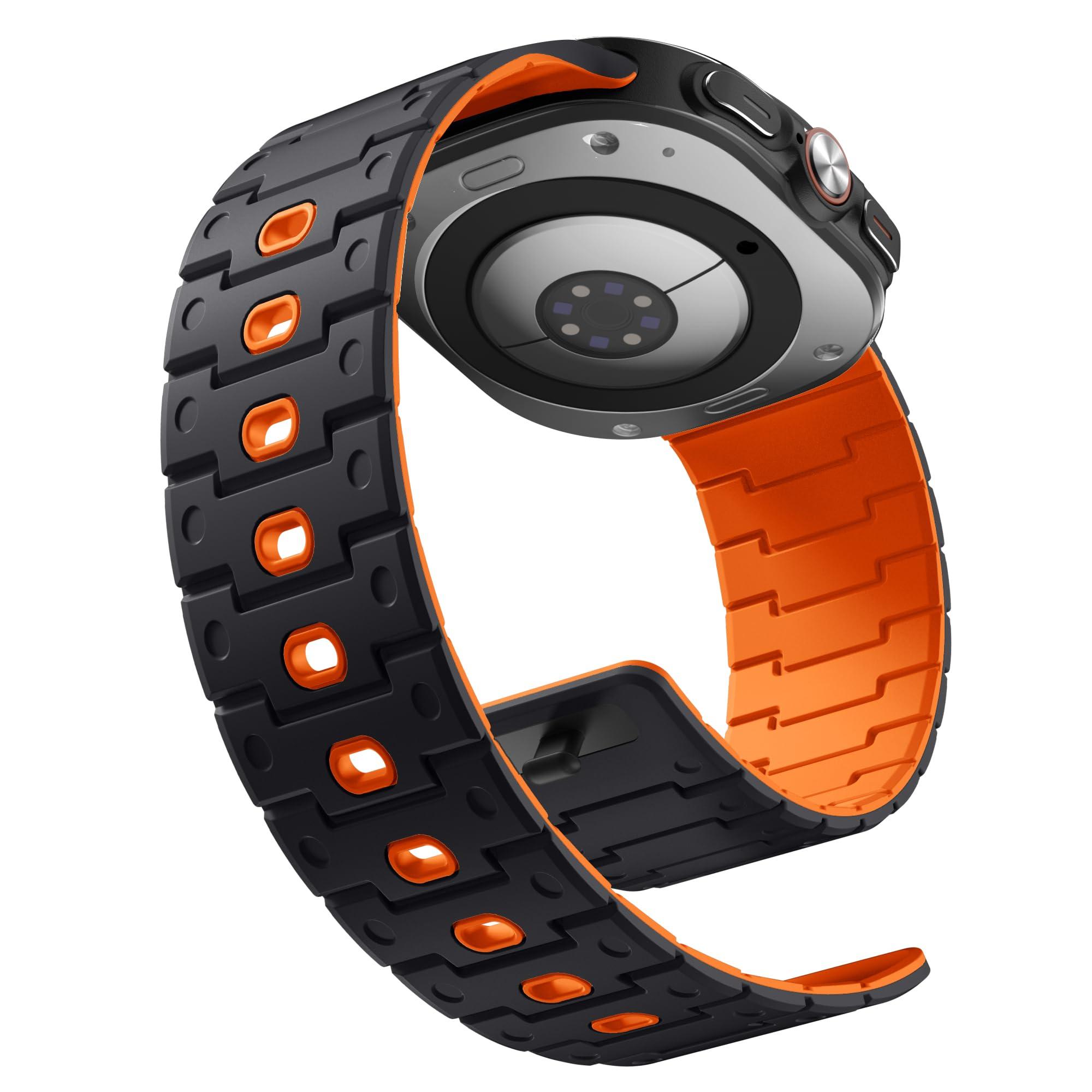 Bandletic Watchband Compatible with Samsung Galaxy Watch Ultra Bands 47mm for Women, Silicone Strong Magnet Wristbands Adjustable Sport Strap for Galaxy Watch Ultra Bands for Man, Black Orange