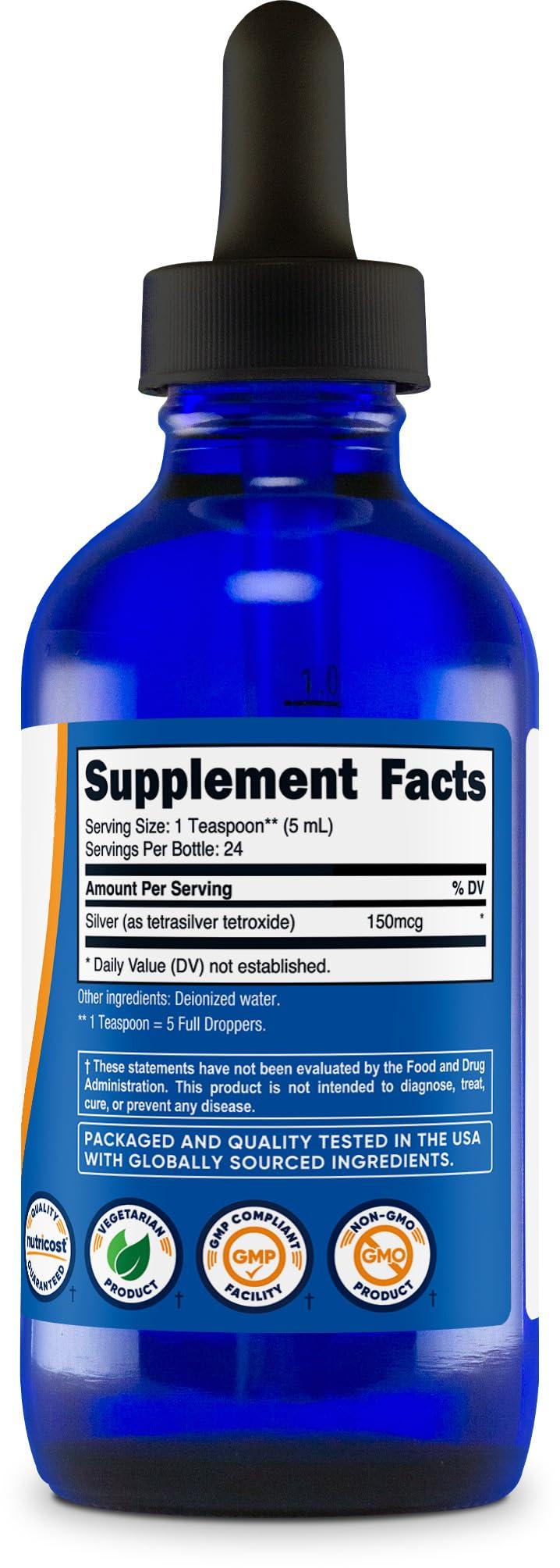 Nutricost Colloidal Silver 4oz 150mcg - Cobalt Blue Glass Bottles, Bio-Active Colloidal Silver - Image 5