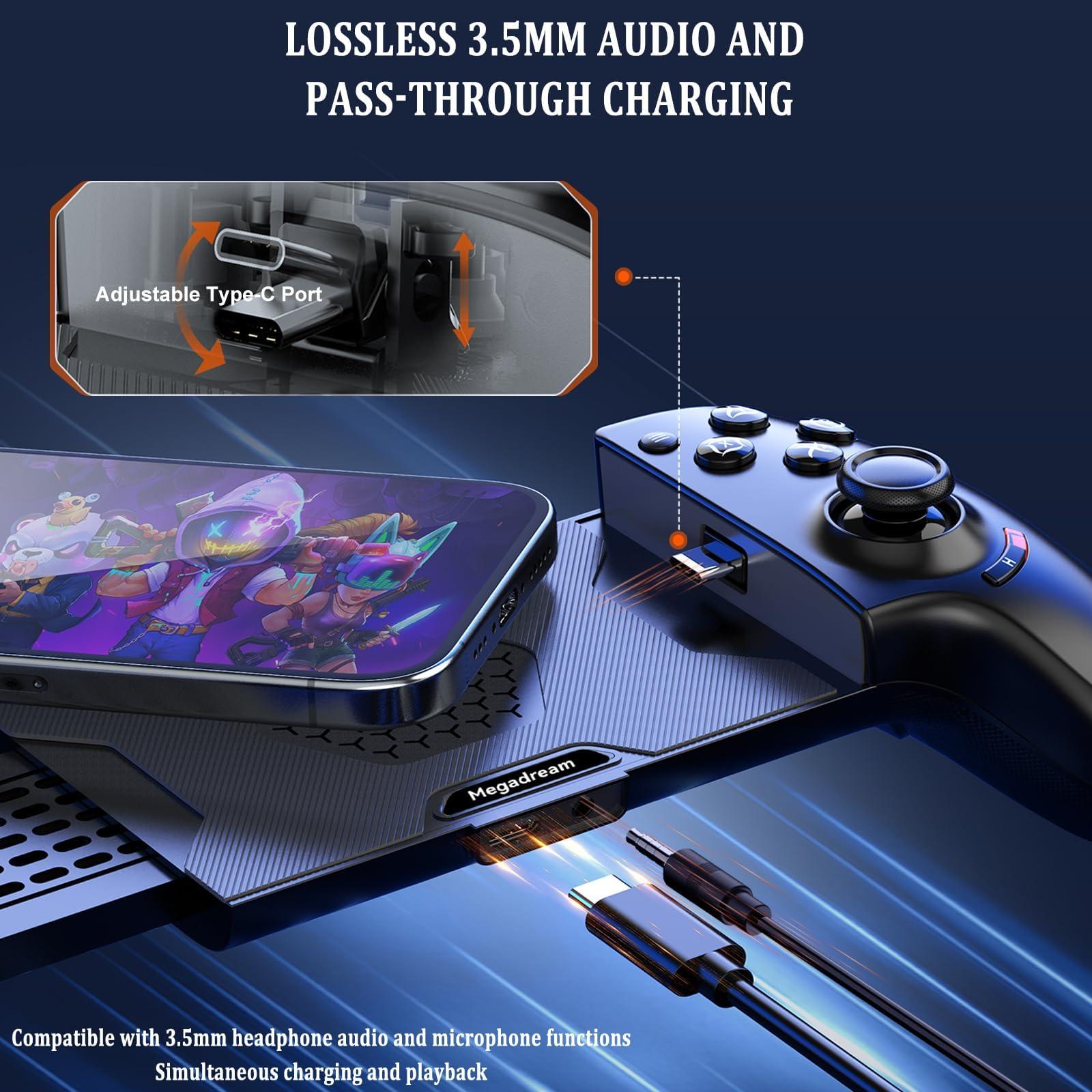Megadream Phone Controller for iPhone 16/iPhone 15/Android USB C Mobile Gaming Controller with 3.5mm Audio Jack, Remote Player Gamepad for PS5/PS4/Xbox/PC, Cloud Game, Plug and Play, Hall Joysticks/Hall Trigger, 2 Mappable Buttons - Image 3
