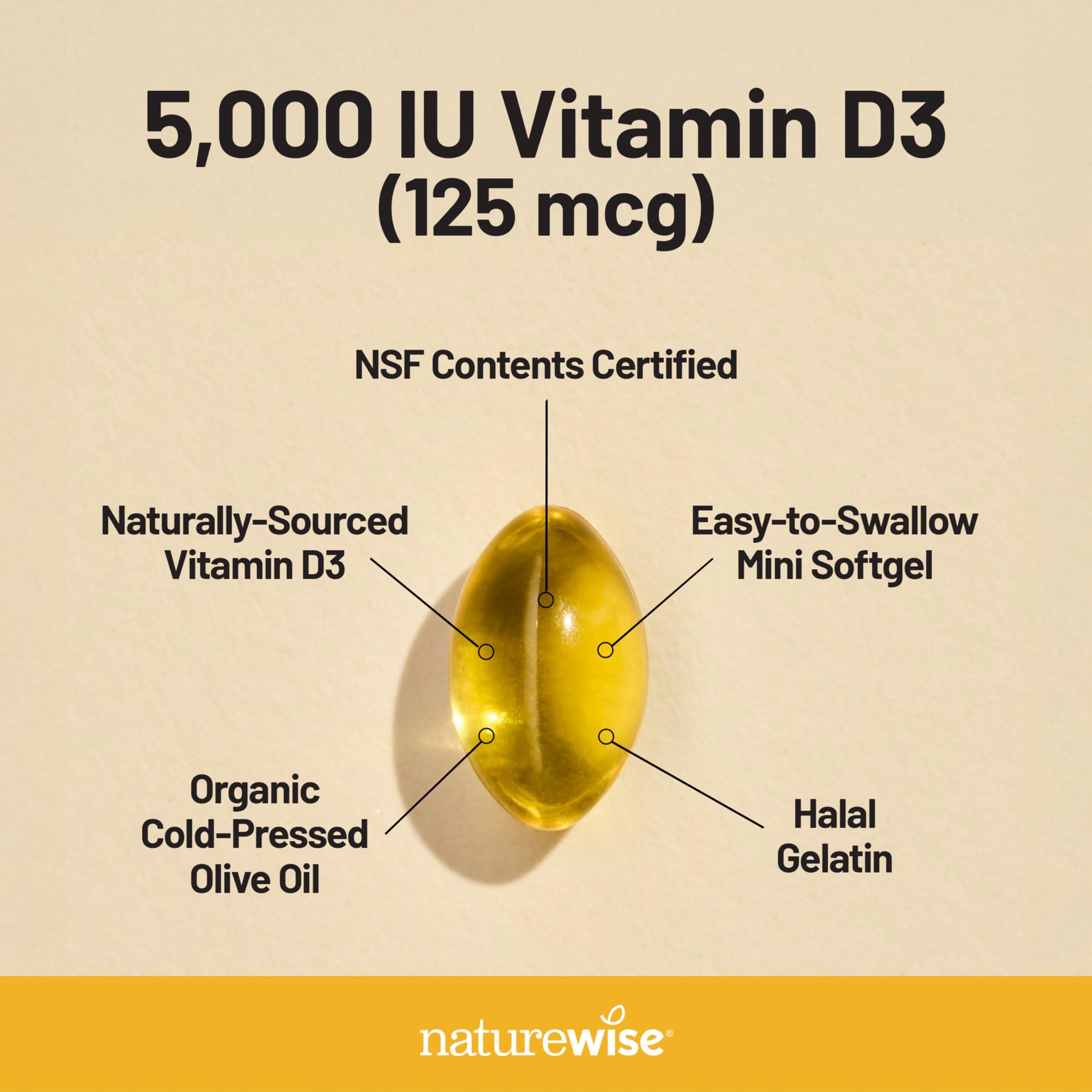 NatureWise Vitamin D3 5000iu (125 mcg) 1 Year Supply for Immune Support, Healthy Muscle Function, and Bone Health - Non-GMO, Gluten Free in Organic Extra Virgin Olive Oil, (Mini Softgel), 360 Count - Image 4