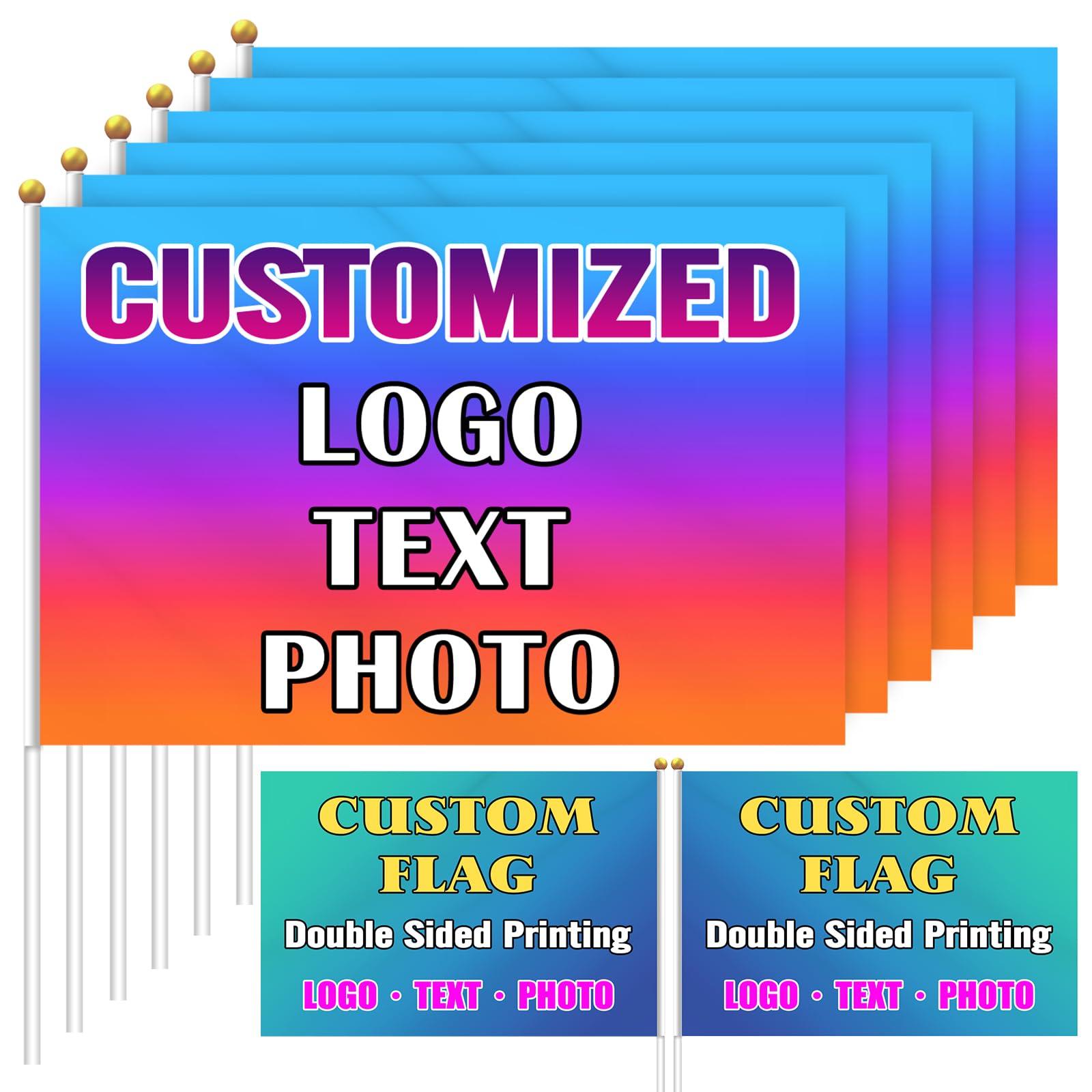 Custom Handheld Flag Small with Pole 6-500 Pcs Personalized Stick Flag Double-sided Mini Flags Banners Customized Deign Your Own Photo Text Logo 4x6 Inch