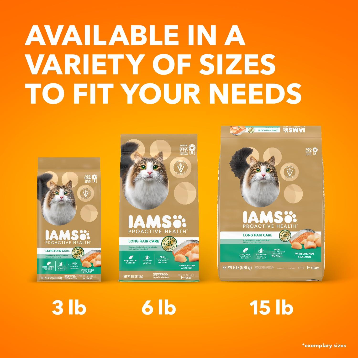 IAMS Proactive Health Long Hair Care Adult Dry Cat Food with Real Chicken & Salmon, 6 lb. Bag - Image 12