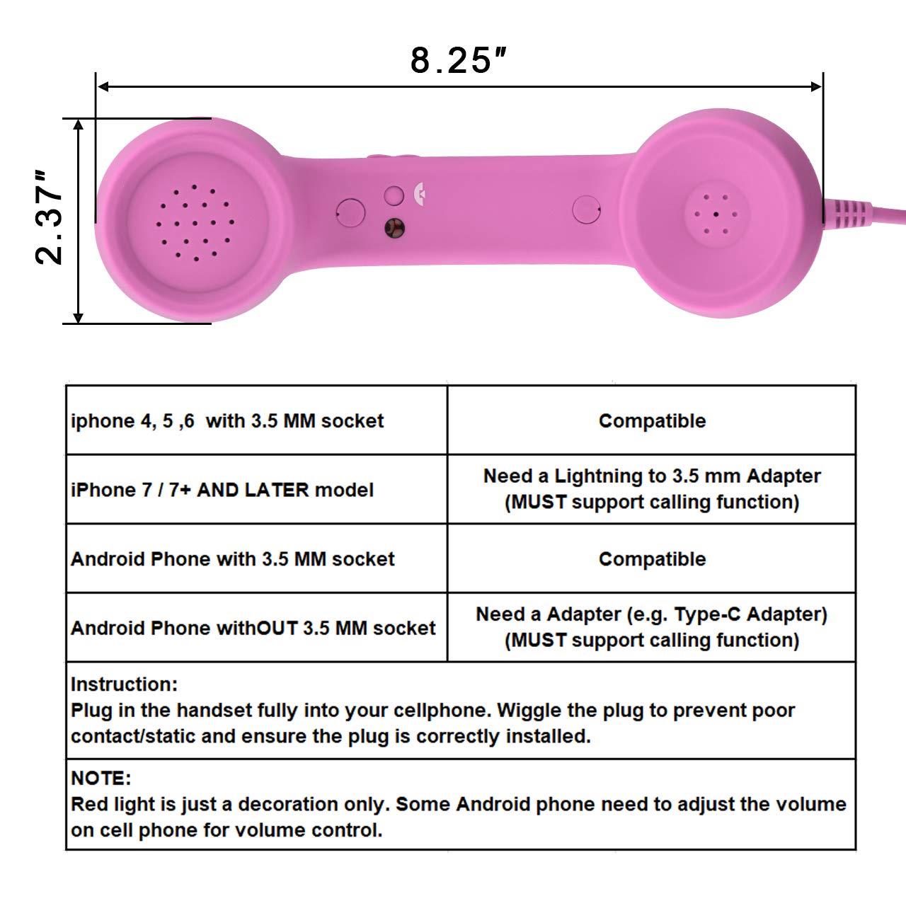CM Vintage Retro Telephone Handset Cell Phone Receiver MIC Microphone for Cellphone Smartphone, 3.5 mm Socket (Pink) - Image 7