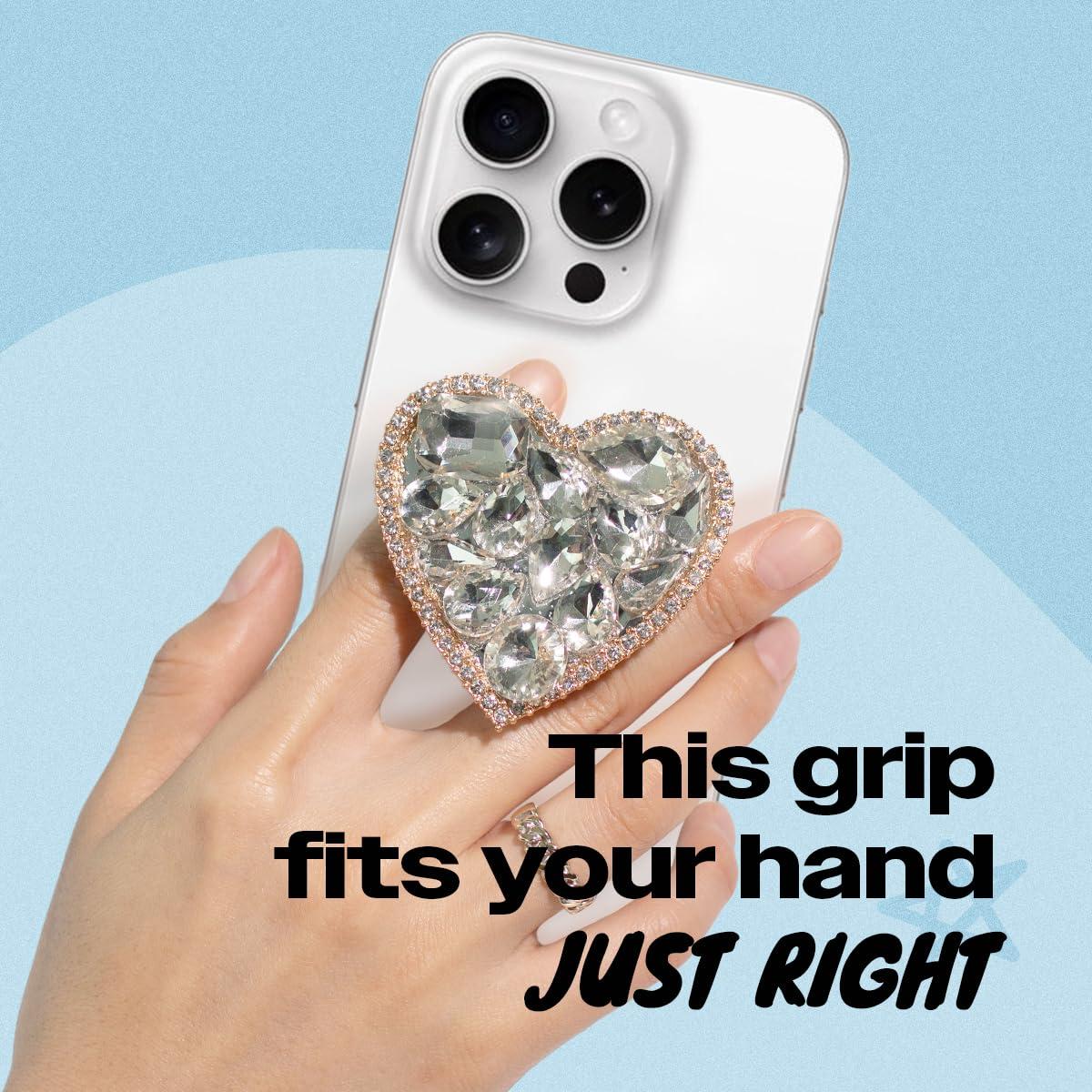 OnTheGrip Cute Cubic Diamond Heart Shape Design Collapsible Expandible Mobile Phone Grip Stand Holder for Smartphone Tablet Cell Phone Accessory (Gold Big) - Image 2