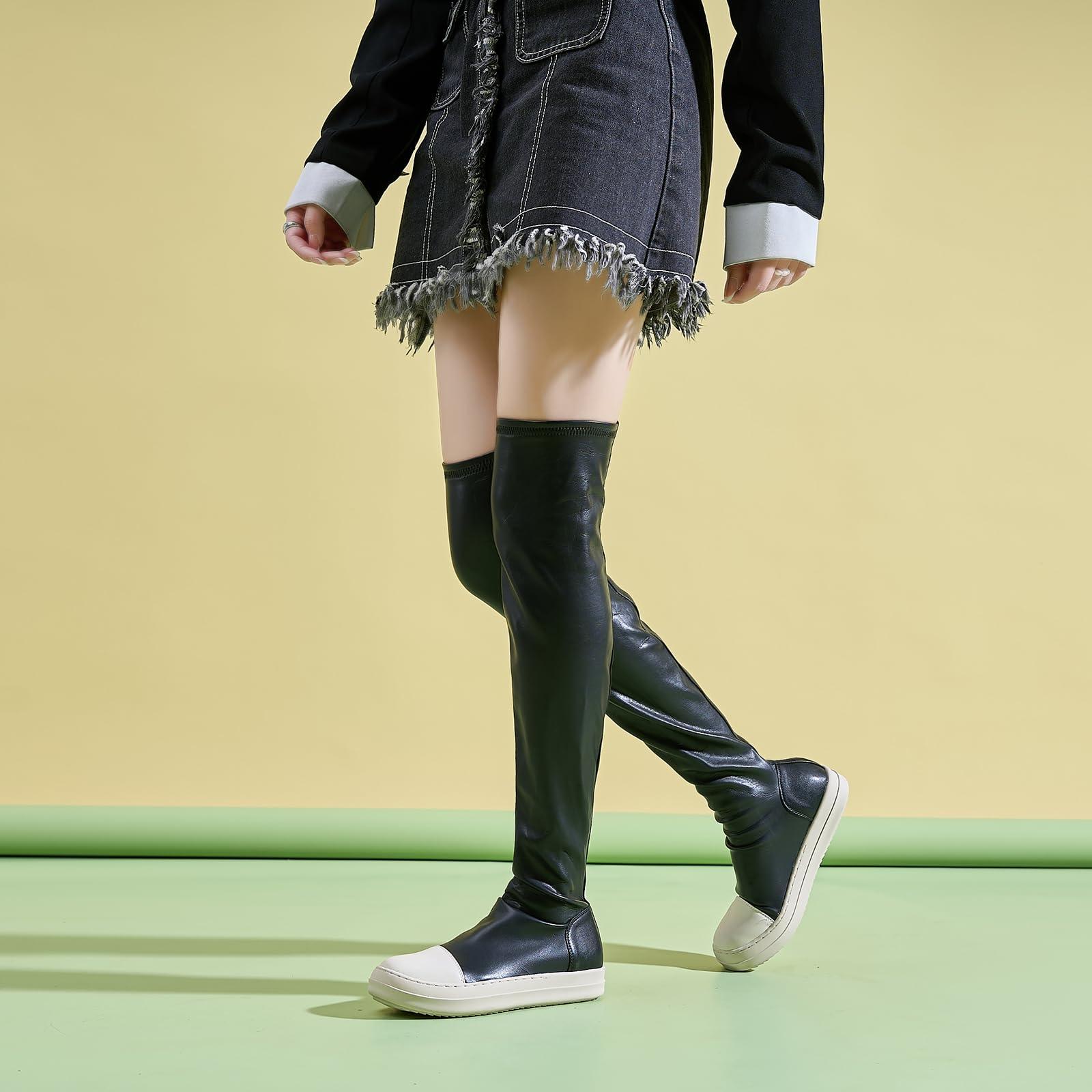 Kluolandi Women's Stretch Flat Over The Knee Thigh High Boots Comfort Knee-high Sneakers - Image 3