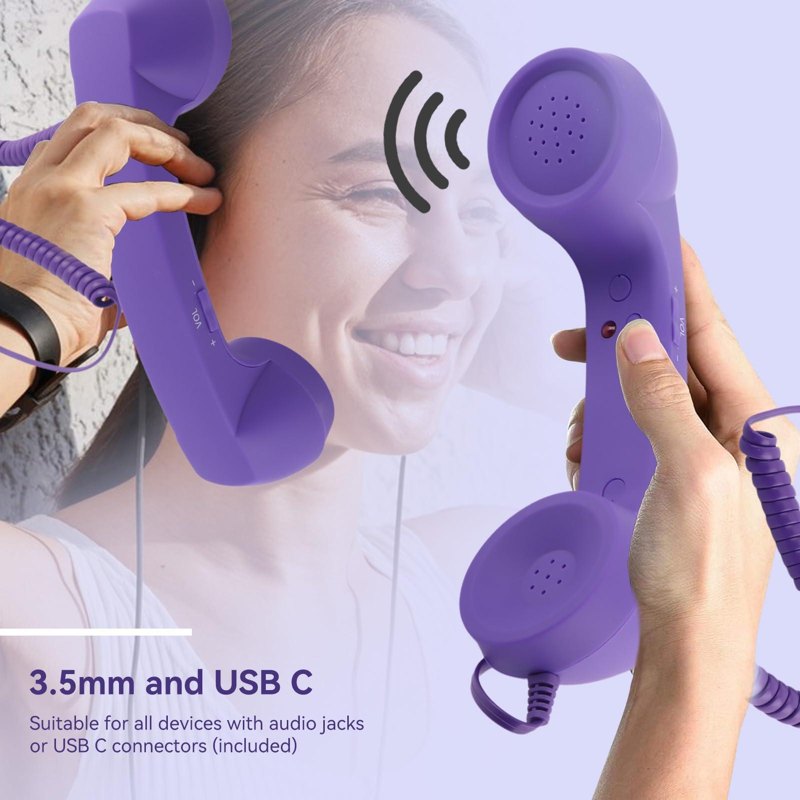 Telephone Handset for Cellphone, Retro Phone Handset with 3.5mm Jack Mobile Phone Receiver Old Telephone Headset Handheld Receiver for Cell Phone(Purple) - Image 5