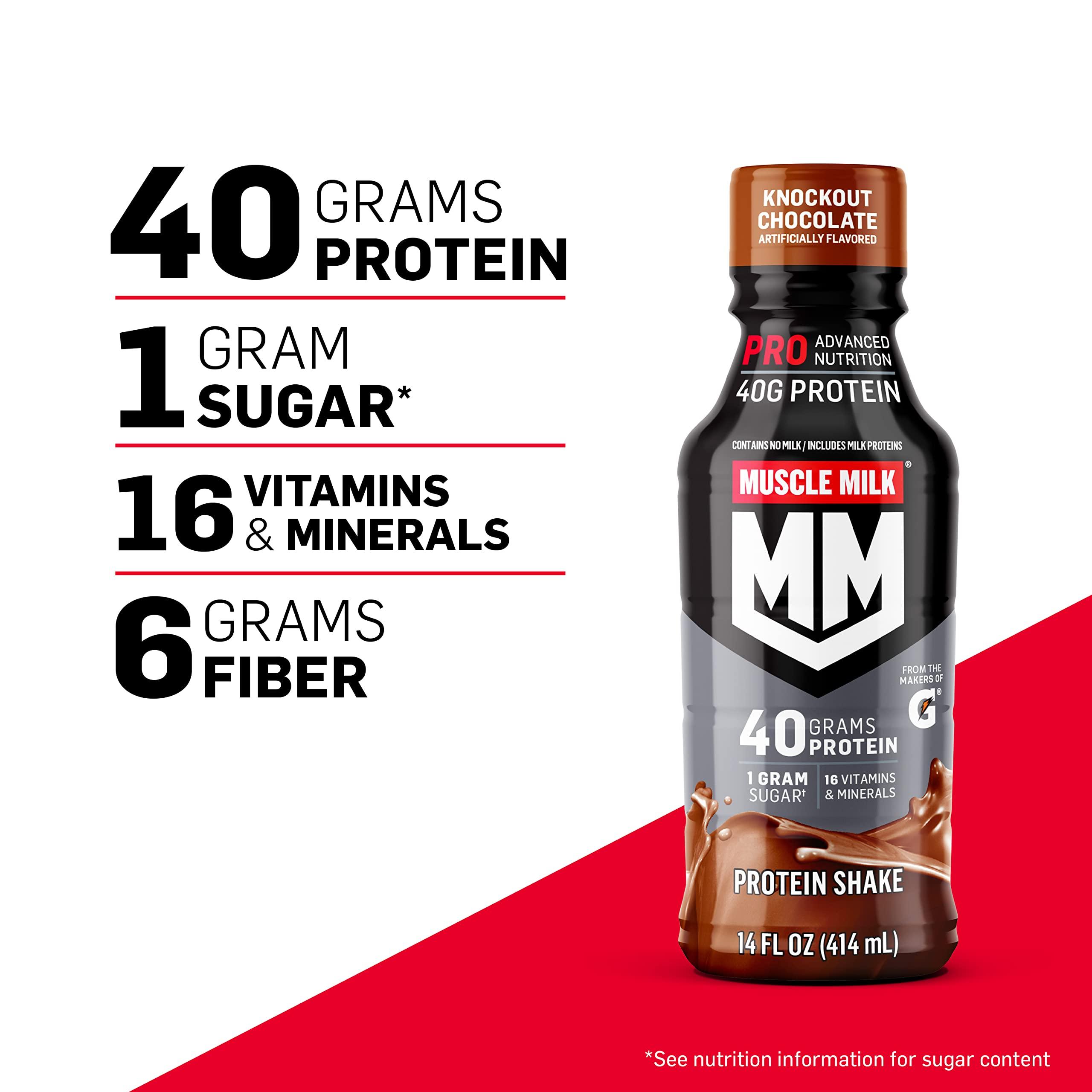 Muscle Milk Pro Advanced Nutrition Protein Shake, Knockout Chocolate, 14 Fl Oz Bottle, 12 Pack, 40g Protein, 1g Sugar, 16 Vitamins & Minerals, 6g Fiber, Workout Recovery, Packaging May Vary - Image 3