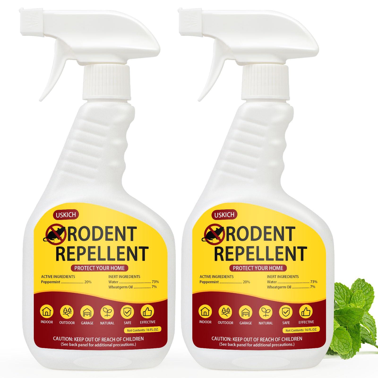 2Pack Peppermint Oil Spray for Rodents -Rodent Repellent & Mouse Repellent Spray, Natural Mice Repellent with Wheatgerm Oils - Safe Indoor & Outdoor Use,16oz
