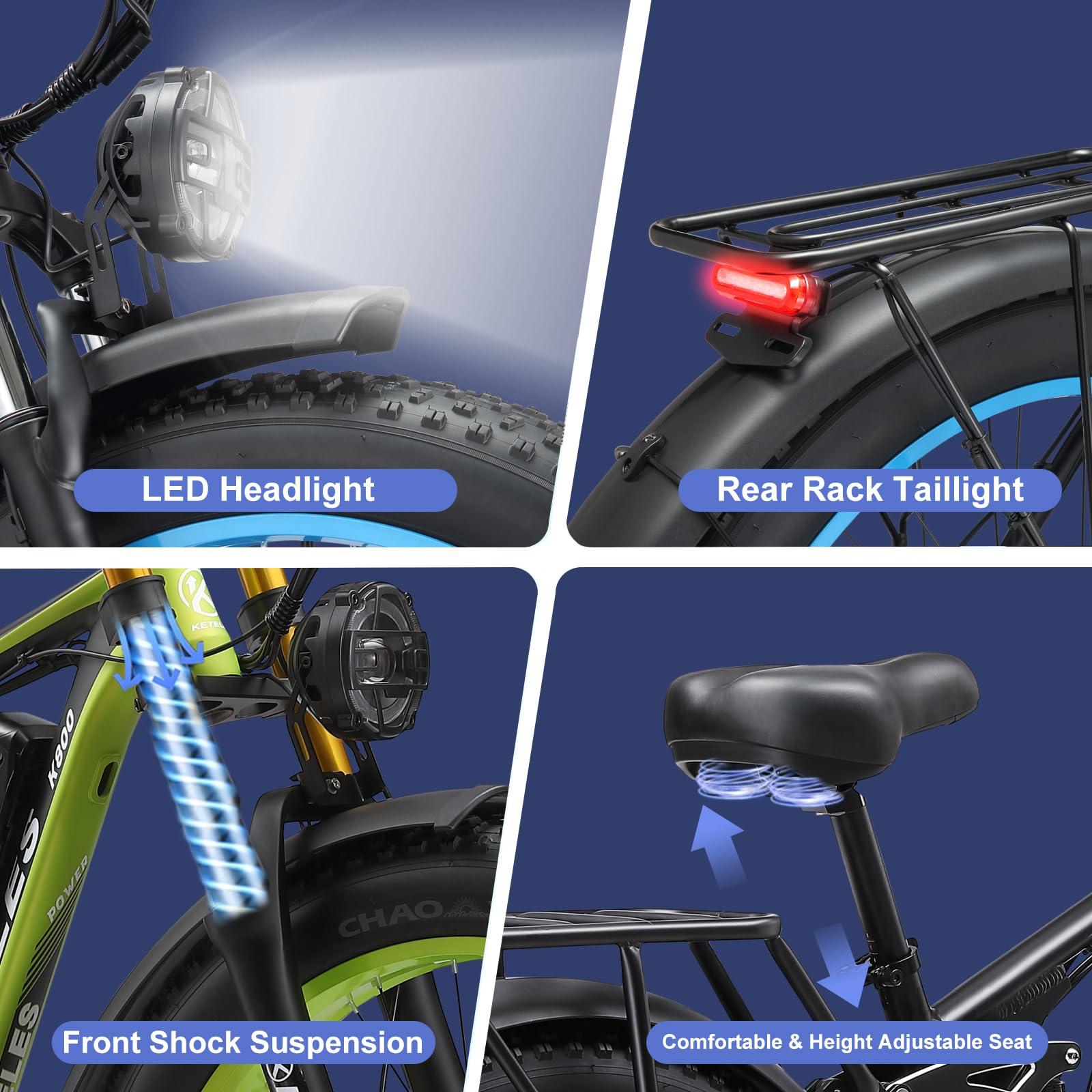 Electric Bike for Adults, 4000W Peak Power 26” Fat Tire Ebike, 34MPH AWD Dual Motor Electric Bicycles, 48V 23AH Removable Battery Fast Dual Hydraulic Brakes Electric Mountain Bike (Black-Blue) - Image 5
