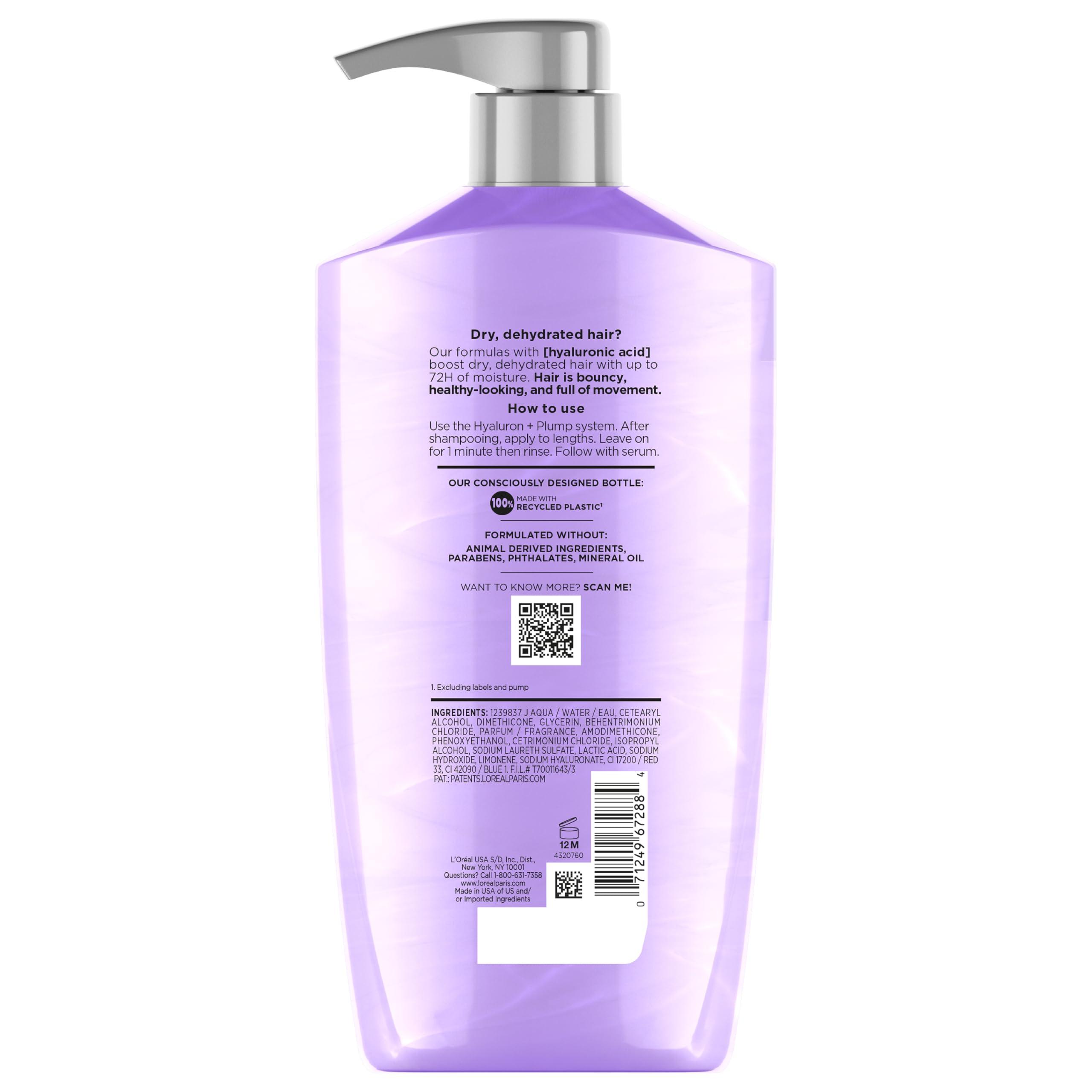 L'Oreal Paris Elvive Hyaluron Plump Hydrating Conditioner for Dehydrated, Dry Hair Infused with Hyaluronic Acid Care Complex, Paraben-Free, 26.5 Fl Oz - Image 11
