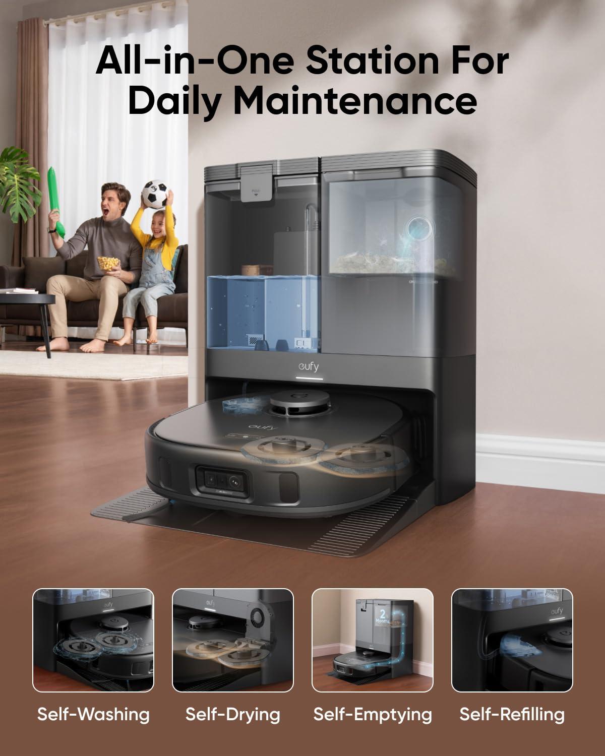 eufy X10 Pro Omni Robot Vacuum and Mop Combo, 8,000 Pa Suction, Dual Mops with 12 mm Auto-Lift and Carpet Detection, AI Obstacle Avoidance, Auto Mop Washing, Auto Drying, Self-Emptying, Self-Refilling - Image 2