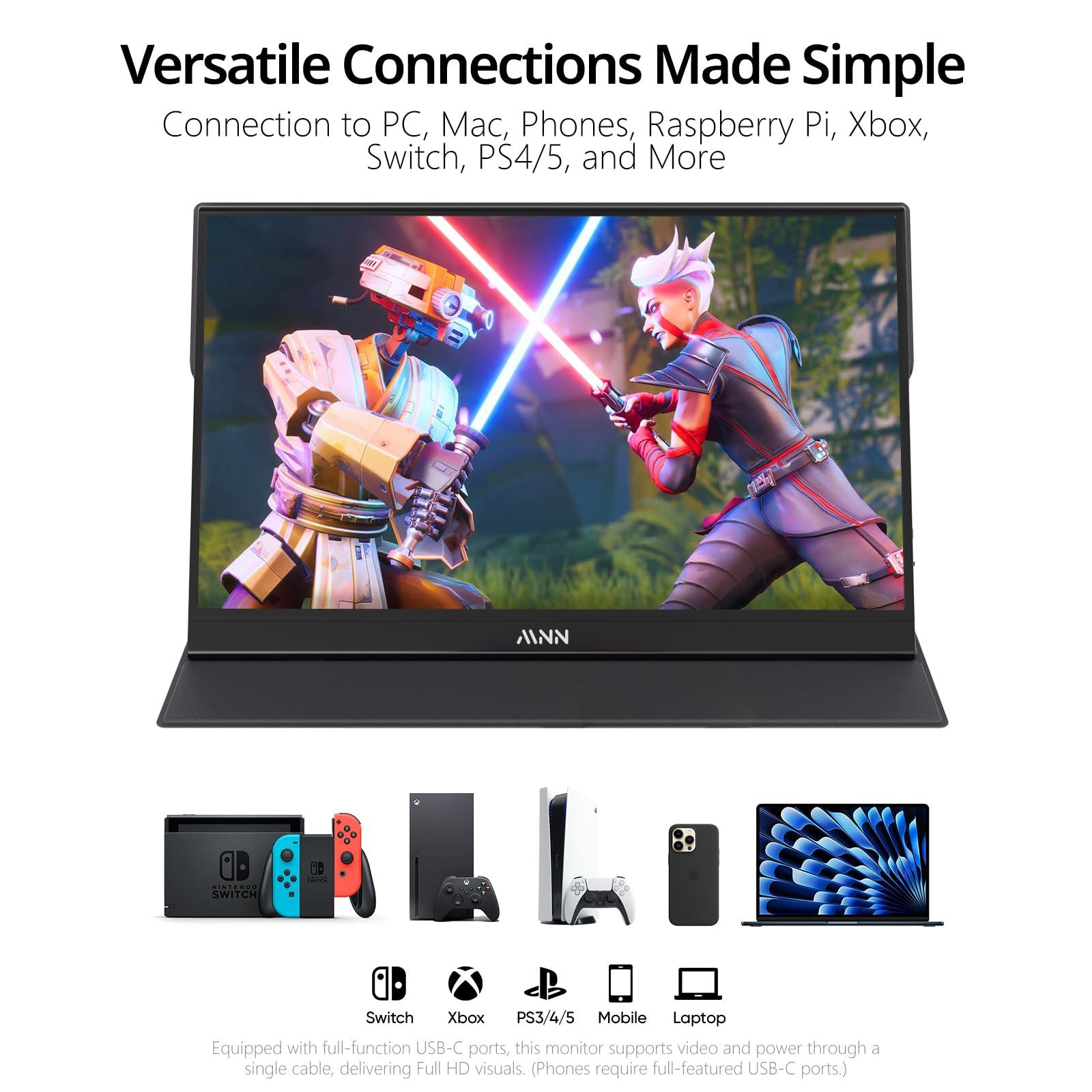 MNN Portable Monitor 15.6inch FHD 1080P USB C HDMI Gaming Ultra-Slim IPS Display w/Smart Cover & Speakers,HDR Plug&Play, External Monitor for Laptop PC Phone Mac (15.6'' 1080P) - Image 3