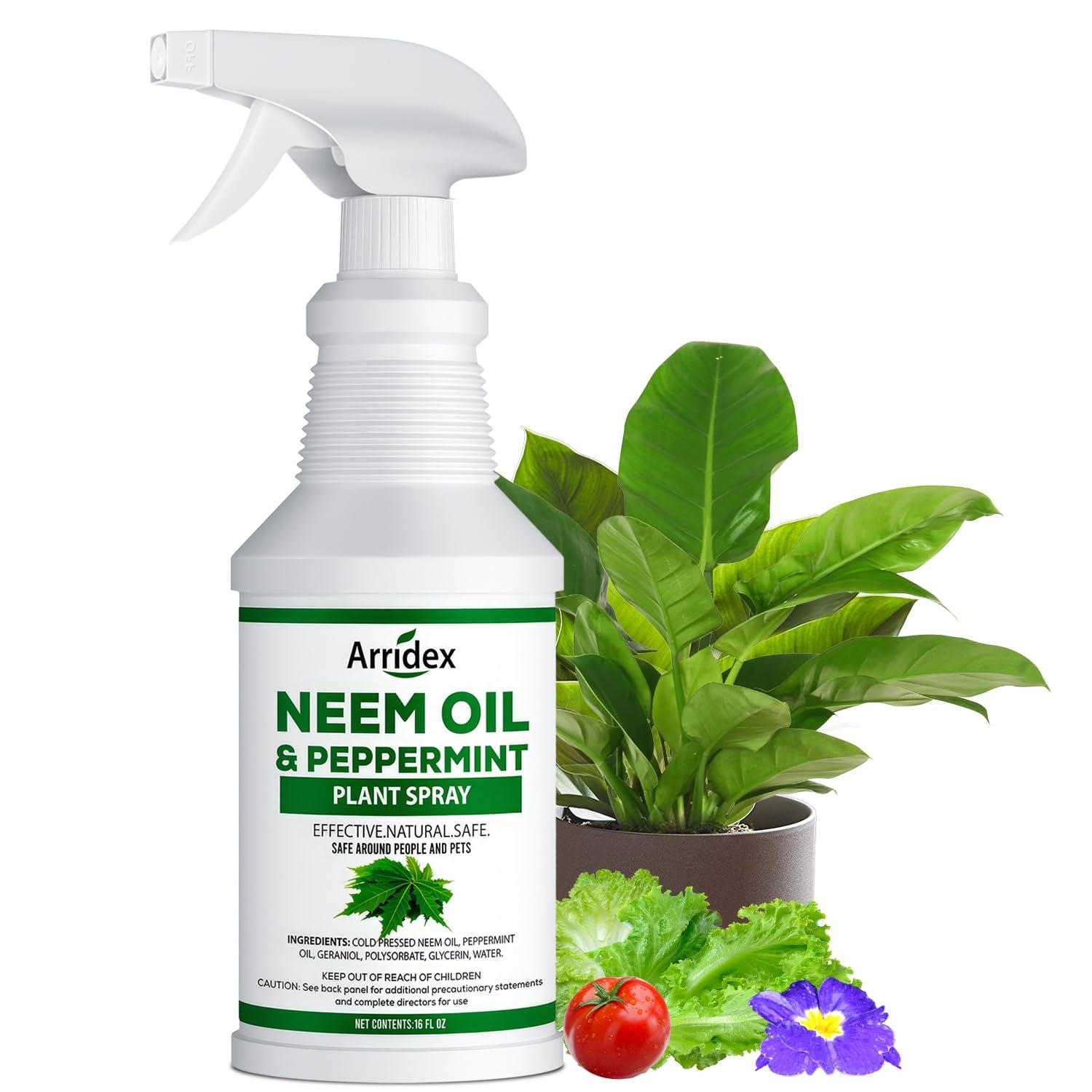 Neem Oil Spray for Plants with Peppermint Oil, Natural Neem Oil Spray for Indoor and Outdoor Plants, Suitable for Organic Gardening (16oz, Pet Safe, Non Toxic)