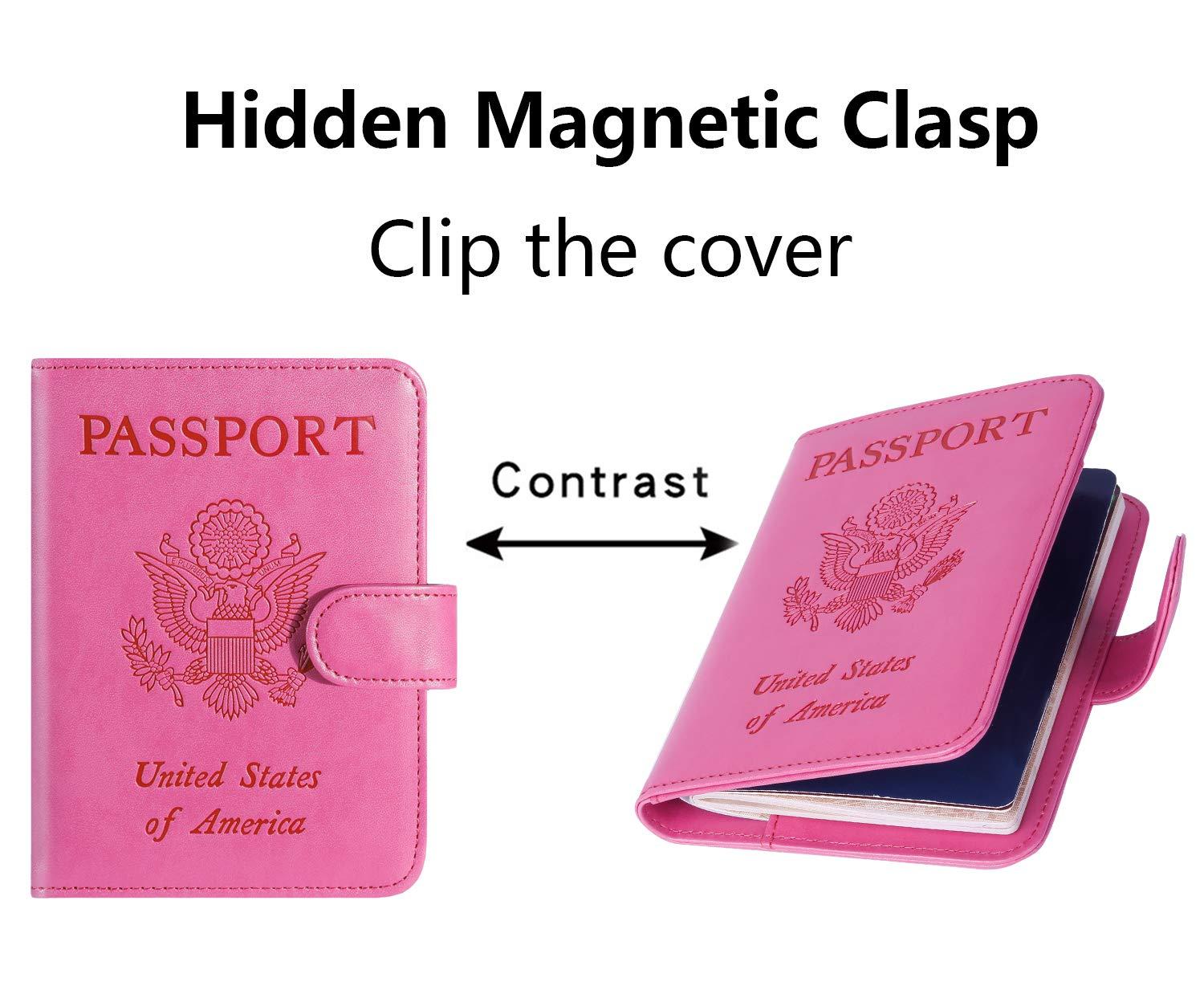 Passport Holder Cover Wallet RFID Blocking Leather Card Case Travel Accessories for Women Men (Pink) - Image 4