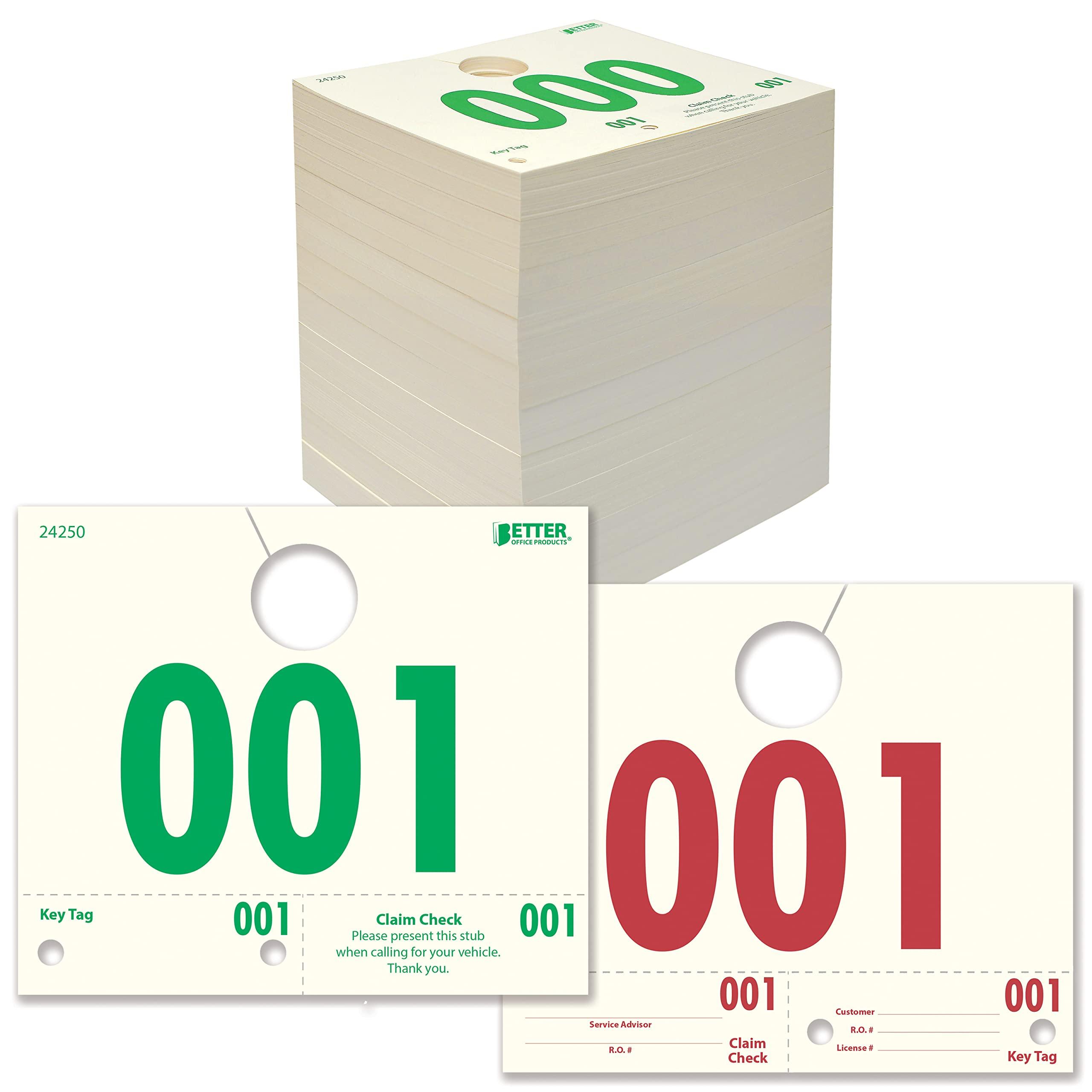 Better Office Products Service Dispatch Numbers, 1000 Count, Numbered 000-999, Car Repair Tags, Service Management System, 3 Part Double Sided Tags,(Box of 1000)