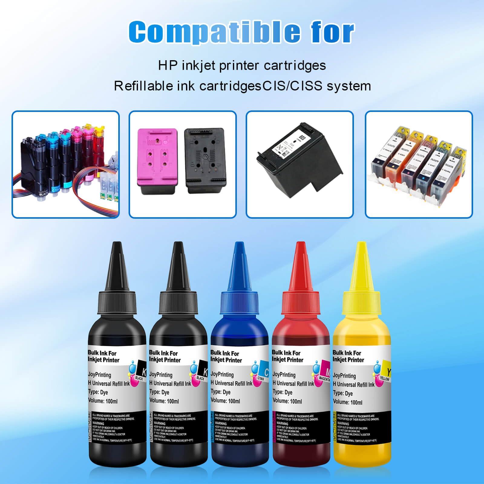 JoyPrinting Ink Refill Kit for HP Printer Cartridges HP 67 67XL 60 61 62 63 65 65XL 910 950 951 952 962 932 933 920 901 902 Refillable Ink Cartridges CISS System (100ml, Black, Cyan, Magenta, Yellow) - Image 3