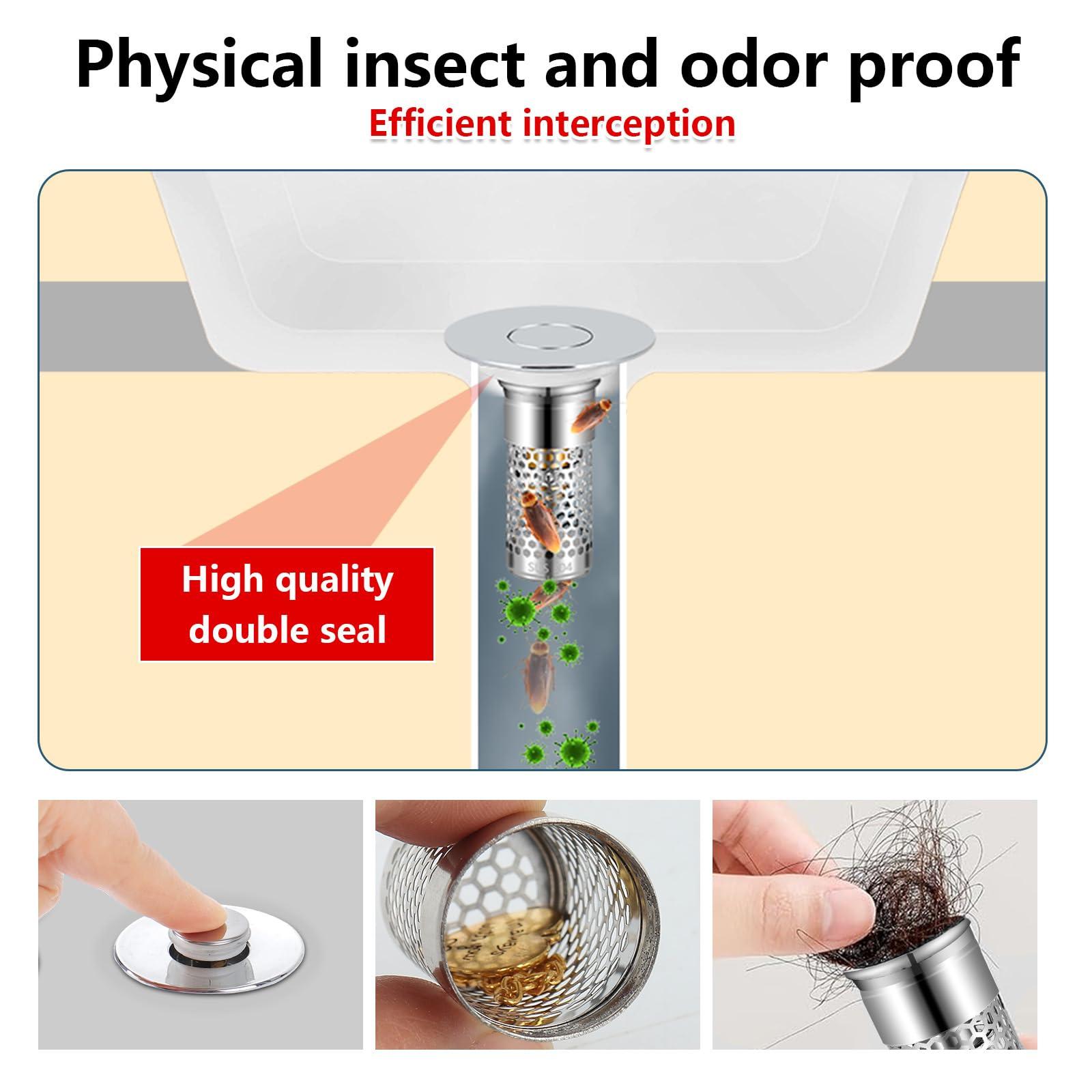 TONGDWOU 2Pack Bathroom Sink Stopper 1.06"-1.50", Universal Bathroom Sink Drain Pop Up Stopper for US Bathroom Sink Stainless Steel Floor Drain Filter, U.S. Standard Universal Drain Filter (Silver) - Image 6