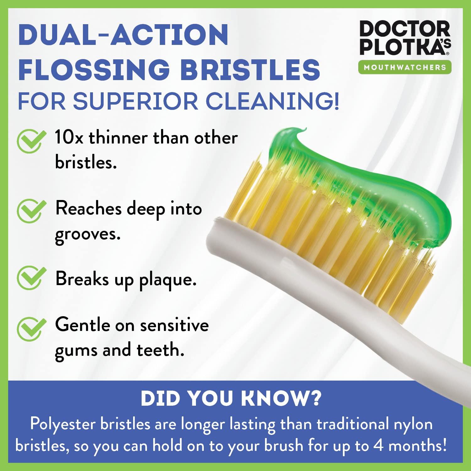 MOUTHWATCHERS Soft Flossing Toothbrushes for Adults, Value 6 Pack, Ultra Clean Manual Toothbrush Set for Sensitive Teeth & Gums, by Dr. Plotka, Assorted Colors - Image 3