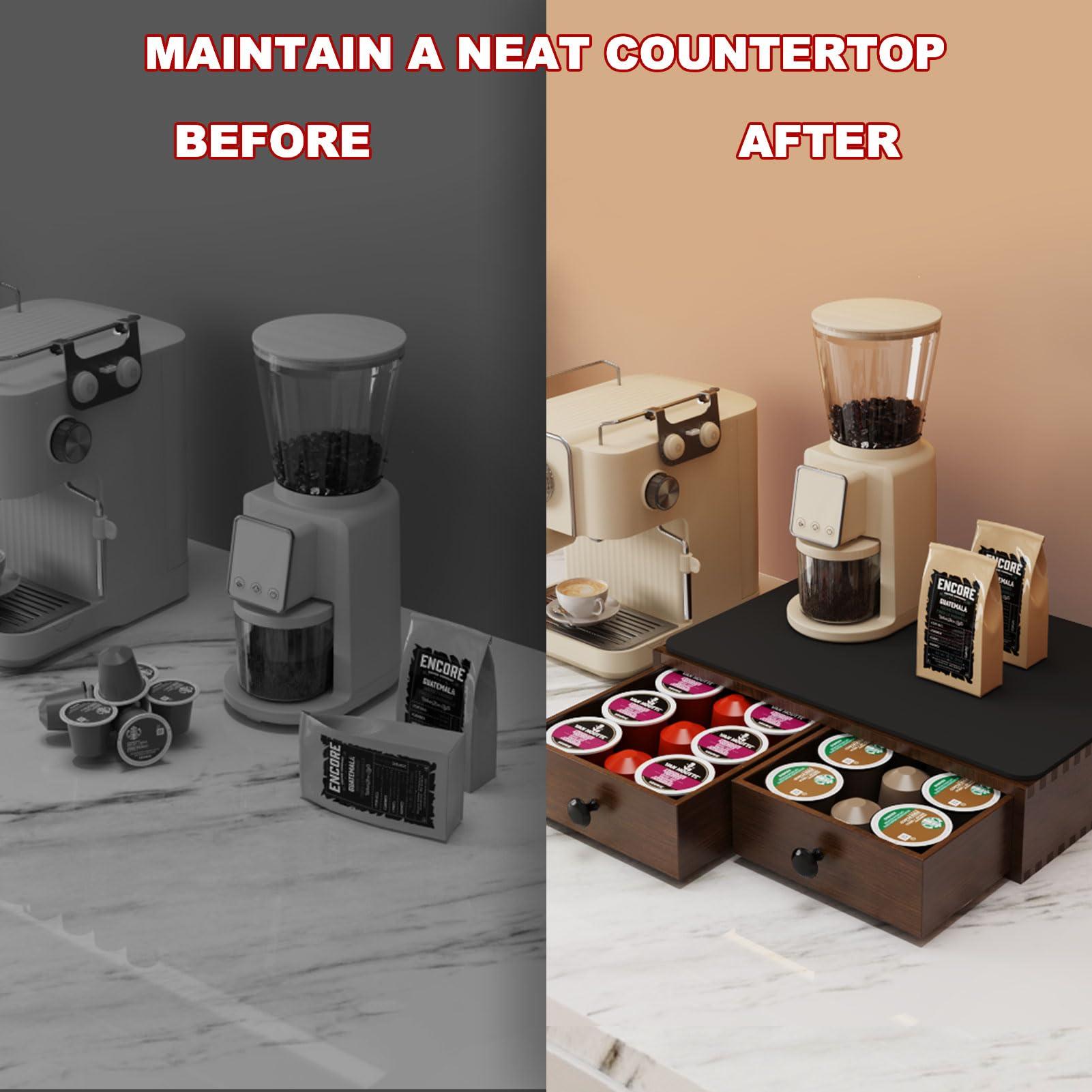 K Cup Holder, Wooden K Cup Organizer Box for Counter, Tea and Coffee Pod Storage Drawer Coffee Maker Stand, 30 Pod Capacity, Walnut Black - Image 7