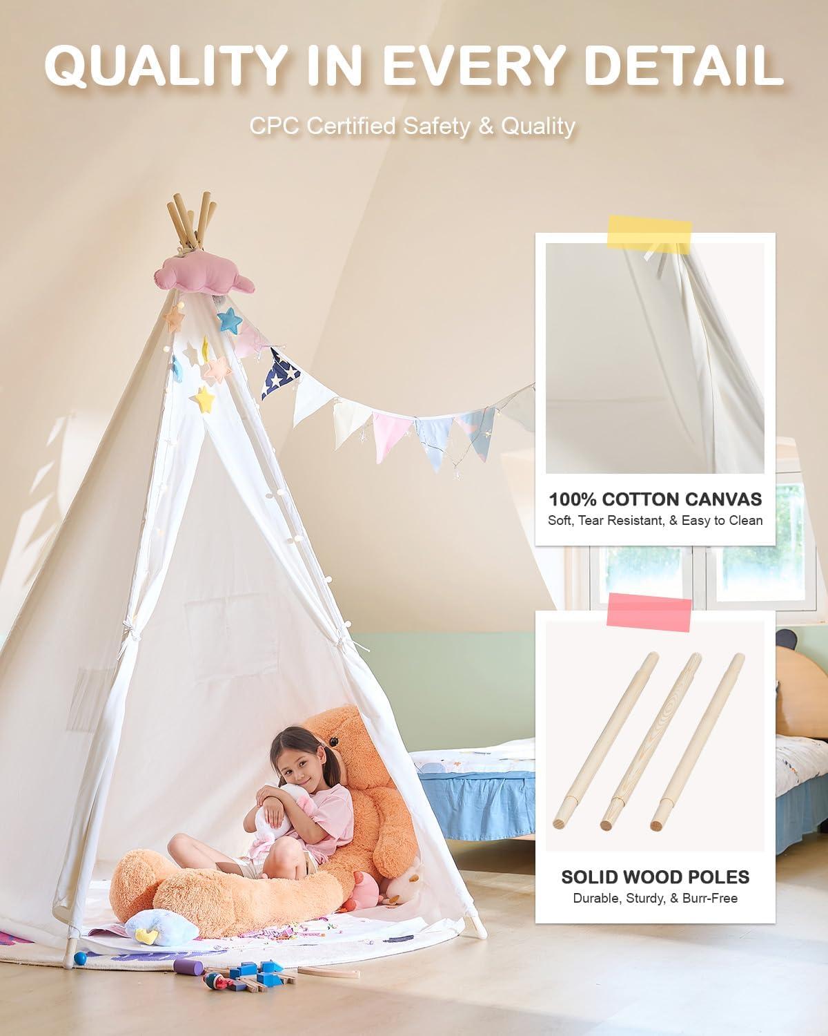 CO-Z Larger 85" H Kids Teepee Play Tent, 2.1m Large Indoor Canvas Teepee Tent for Adults, Tall Foldable Teepee Outdoor, 5 Sides Party Picnic Wedding Teepee Tent with Storage Bag - Image 3