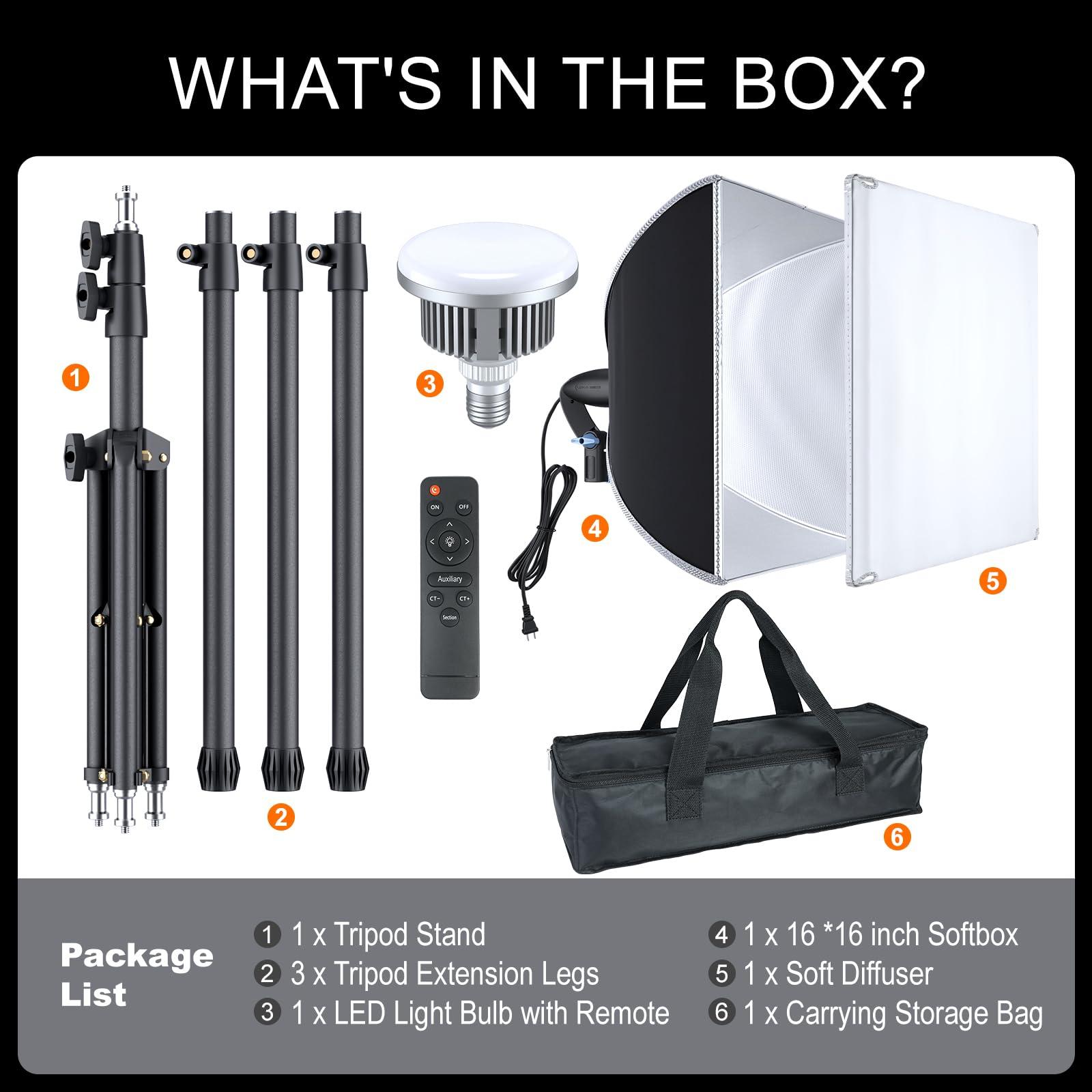LINCO Lincostore Softbox Photography Lighting Kit 16'' x 16'' Professional Softbox Lighting Kit with 85W 3000-6500K LED Bulbs, Studio Lights for Photography/Video Recording/Live Streaming - Image 9
