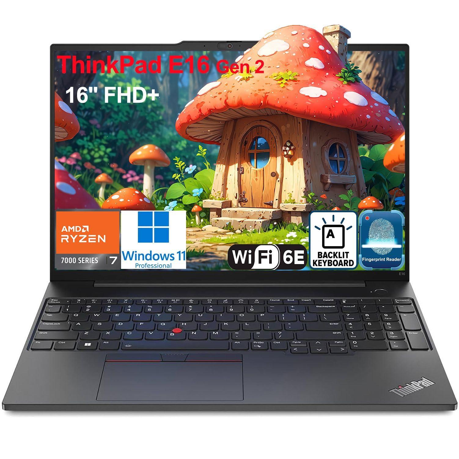 Lenovo ThinkPad E16 G2 16" FHD+ Business Laptop Computer, AMD Octa-Core Ryzen 7 7735HS (Beat i7-1355U), 64GB DDR5 RAM, 1TB PCIe SSD, WiFi6E, Backlit KB, Fingerprint Reader, Windows 11 Pro, Vent-Hear