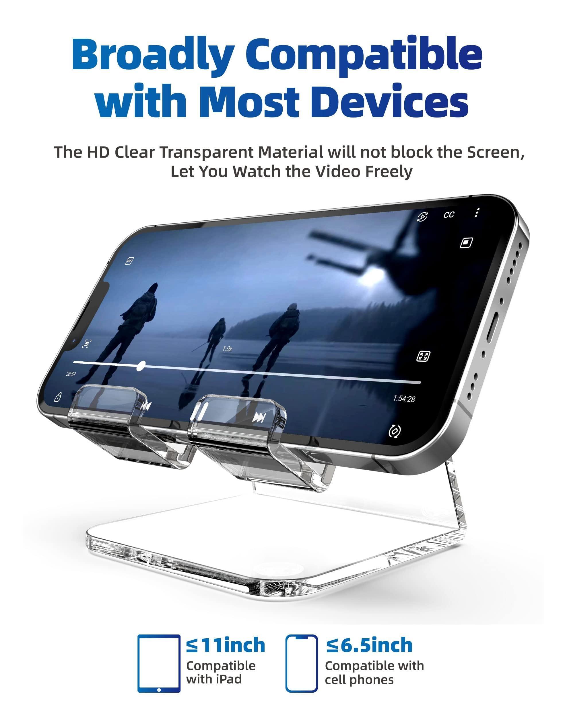 TOPGO Acrylic Cell Phone Stand, Clear Phone Holder for Office Desk, Vanity, Kitchen, Bedside Table, Compatible with iPhone/Smartphones/iPad/Switch/Kindle, Office Desk Accessories - Image 5